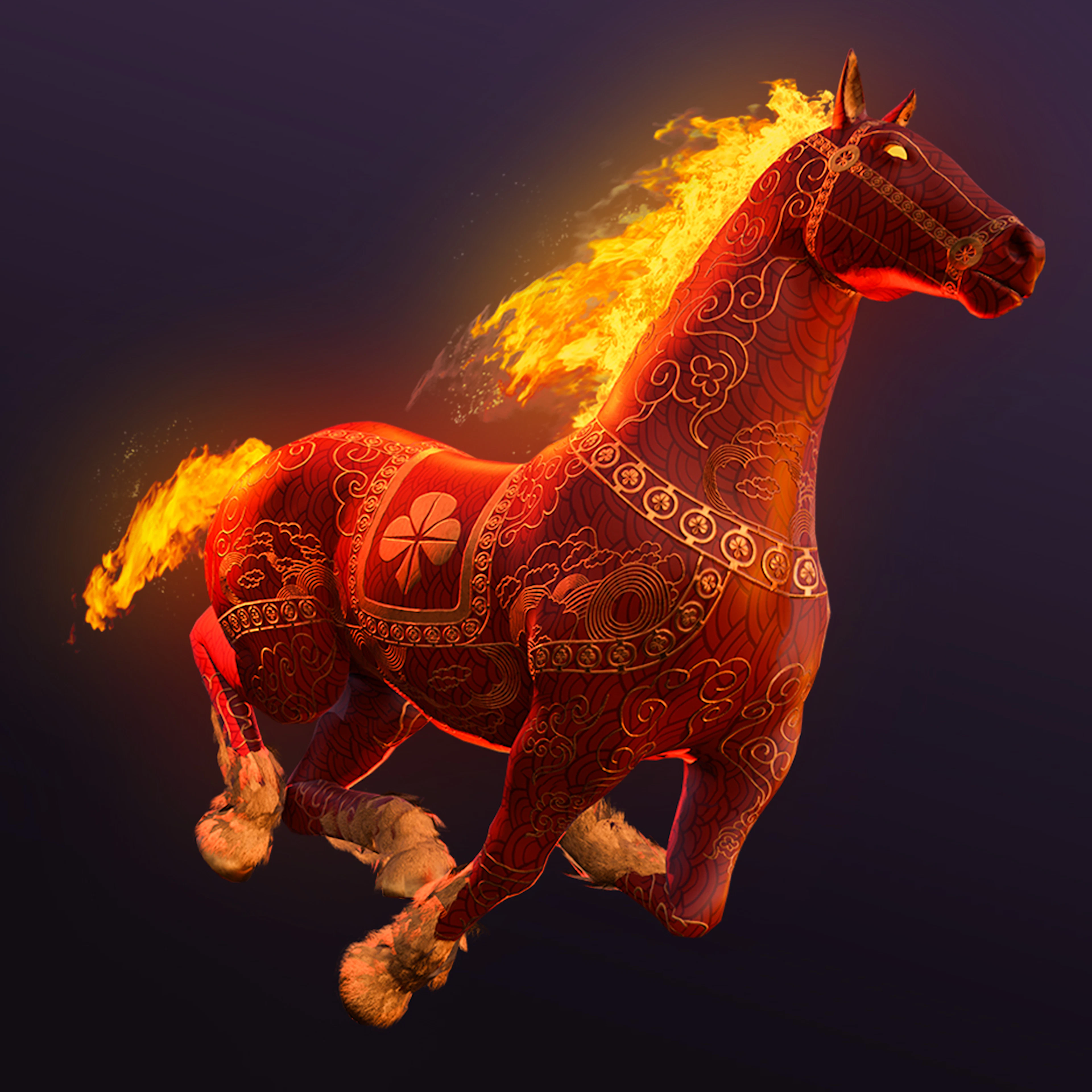 Rendu 3D cheval de feu