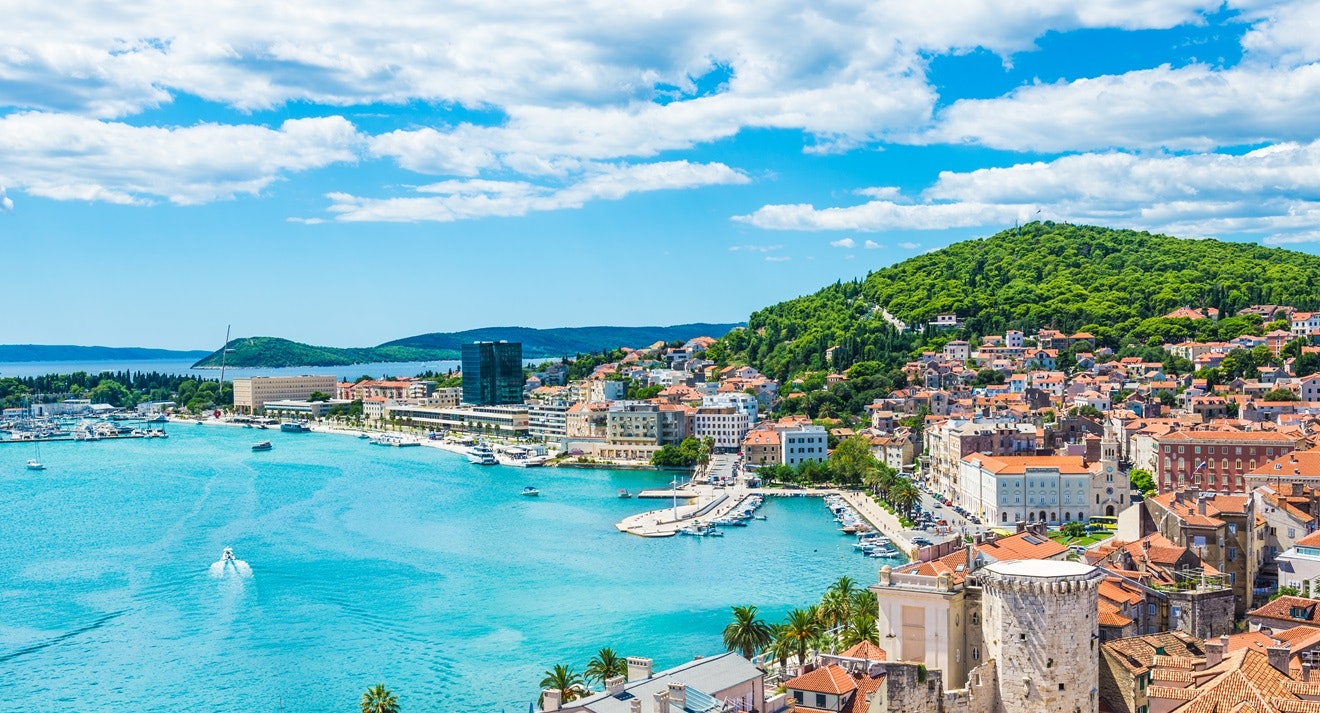 Lush green hills and blue seas of Split in Croatia