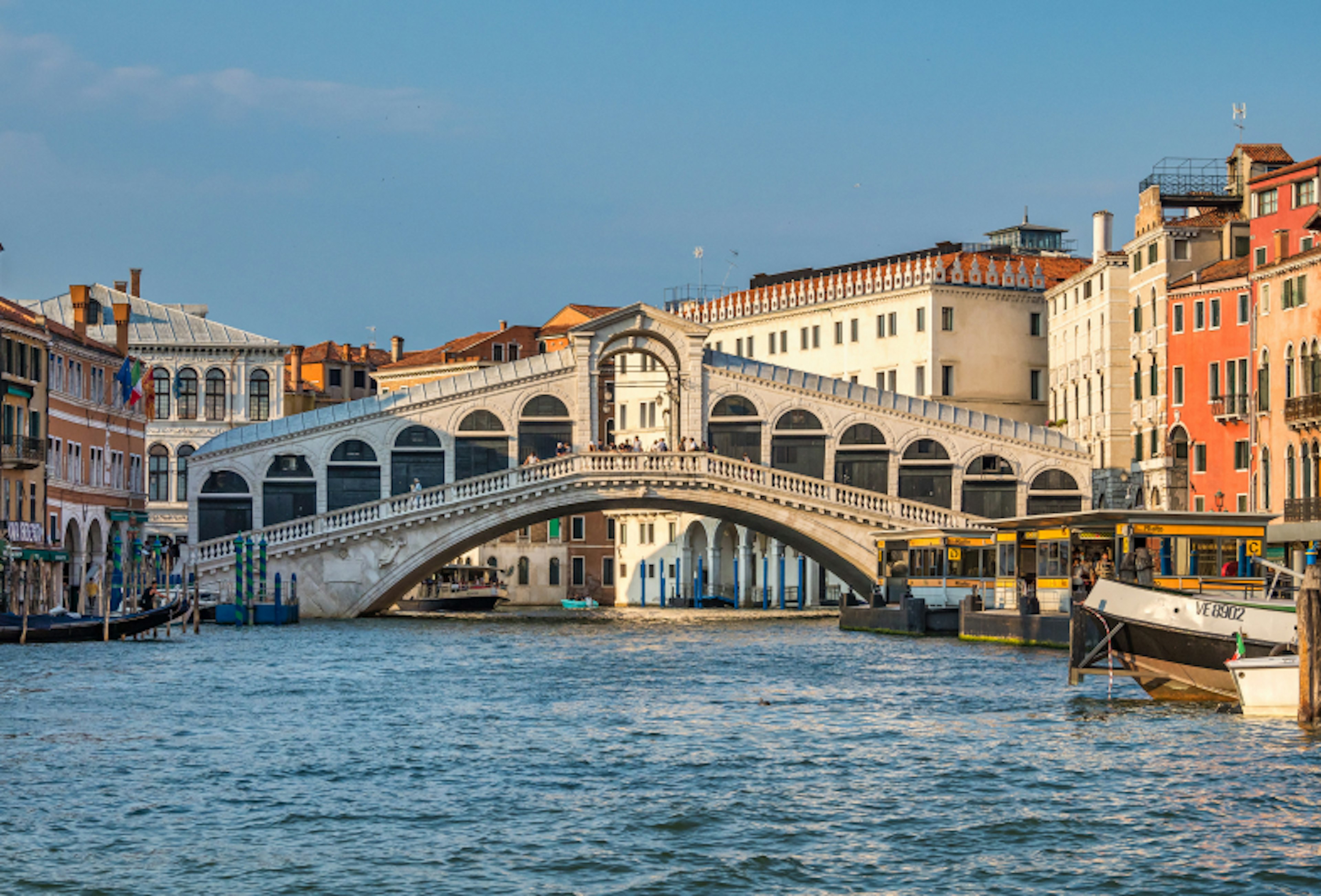Rialto bridge and Grand Canal in Venice, Italy. Architecture and landmarks of Venice