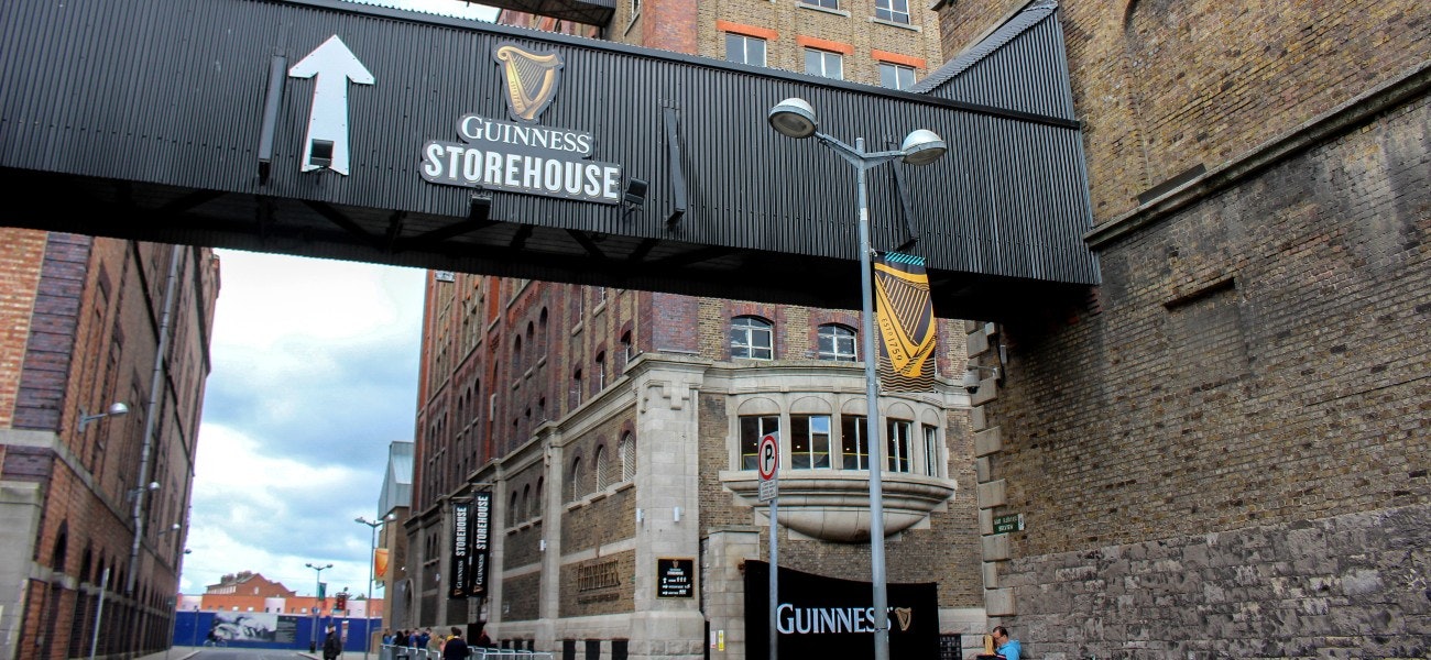 A walkway in the Guinness Storehouse brewery