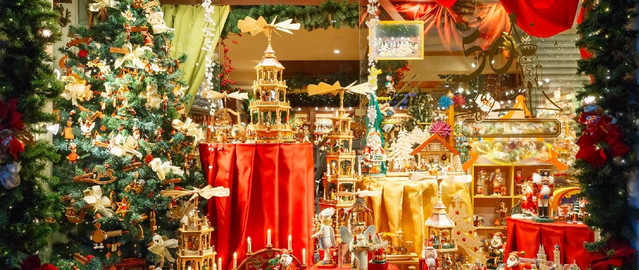 A colorful display on a Christmas market in Europe