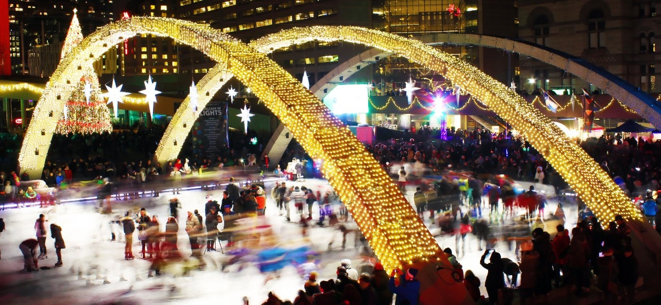 Nathan Phillips Square after the Cavalcade of Lights  in Toronto, Canada. Cavalcade of Lights is an event that marks the official start of the holiday season.