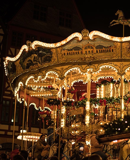 A merry-go-round with Christmas decorations