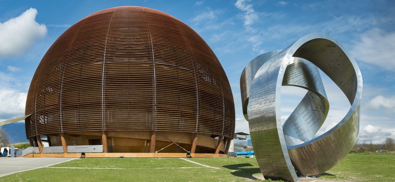 The Globe of Science & Innovation and the 15-tonne steel sculpture in CERN, Geneva