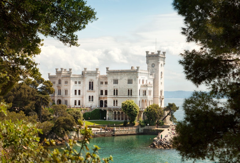 Back view of Miramare castle, Trieste, Italy