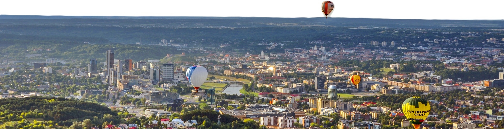Hot air balloons flying over Vilnius, Lithuania's capital