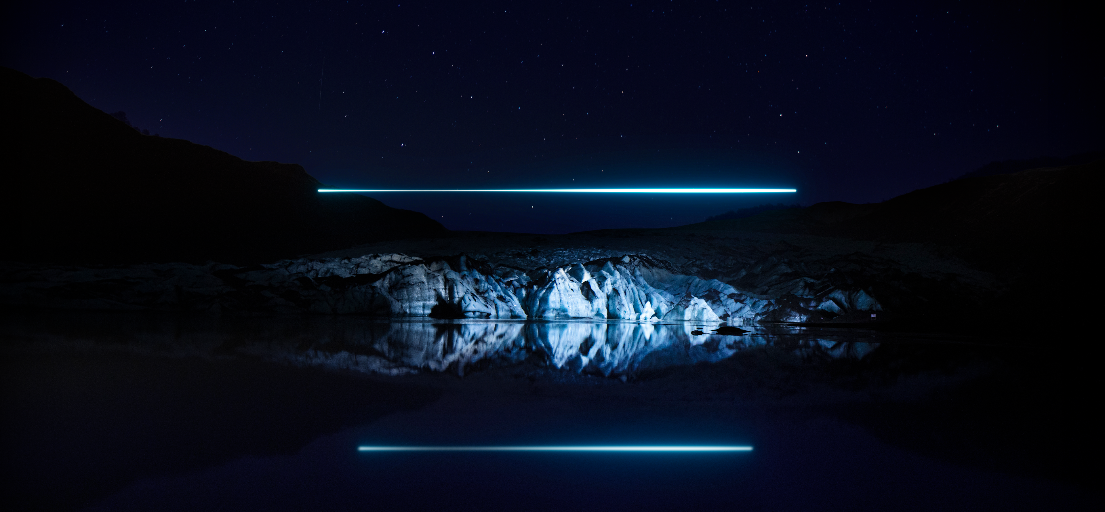 Noday - Sólheimajökull illuminated by a drone at night