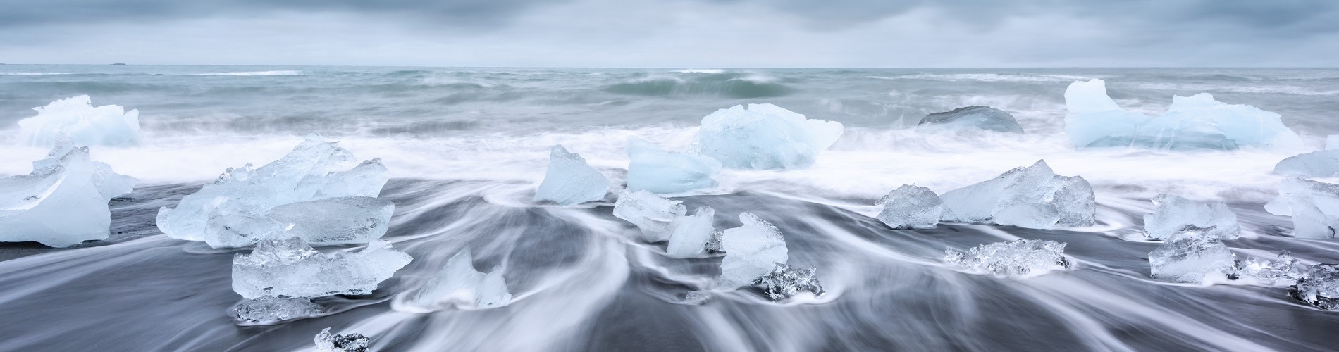 Icebergs on a black beach in Iceland