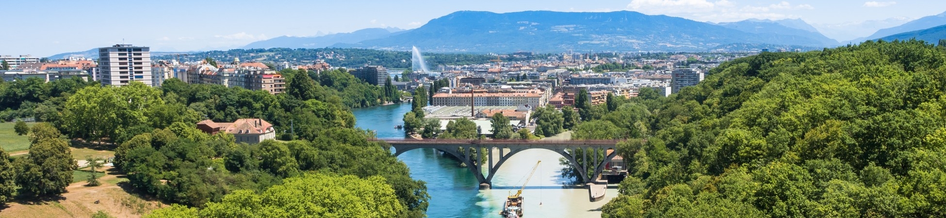 Aerial view of Geneva city in Switzerland during a sunny day