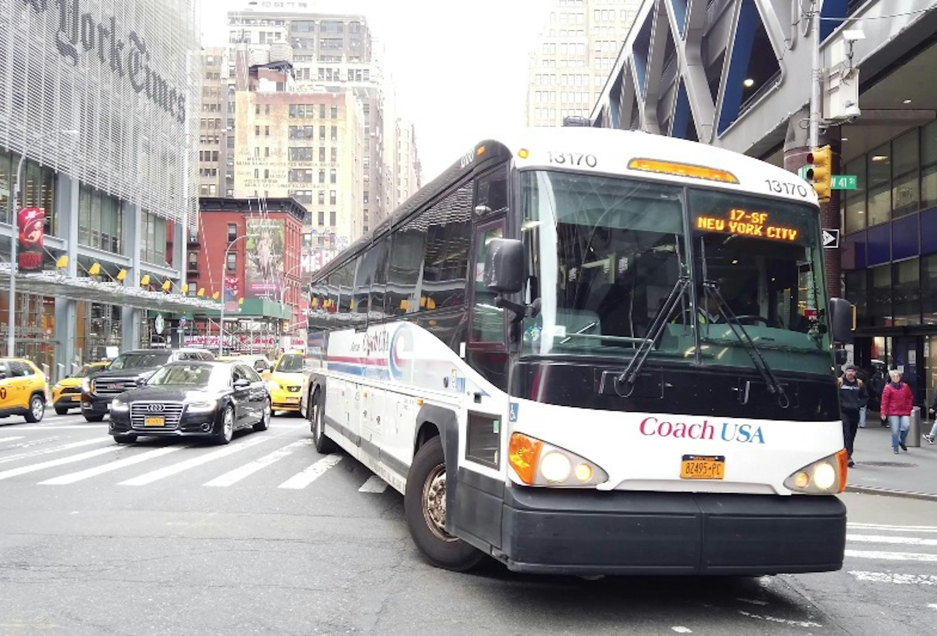 The Stewart International Airport bus pulls into Manhattan