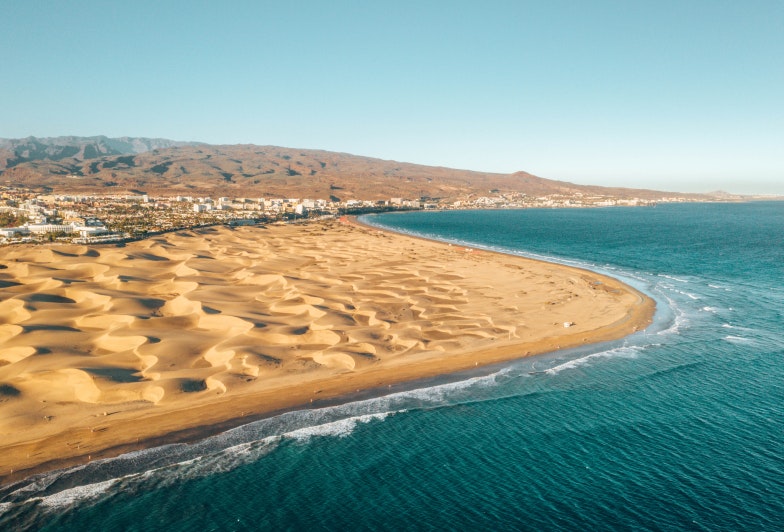 Aerial Maspalomas dunes view on Gran Canaria island