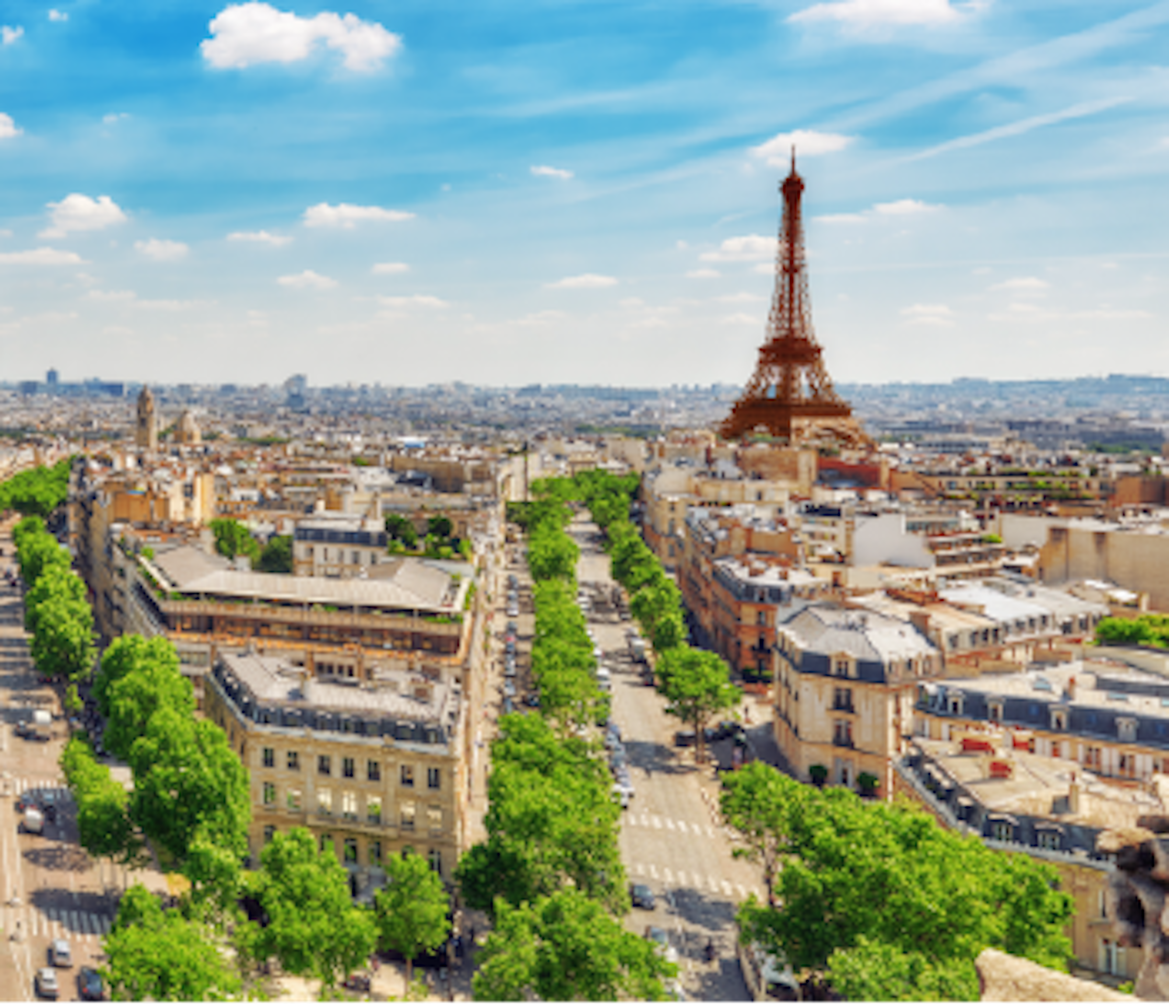 overview of the Eiffel tower in the city of romance Paris in France