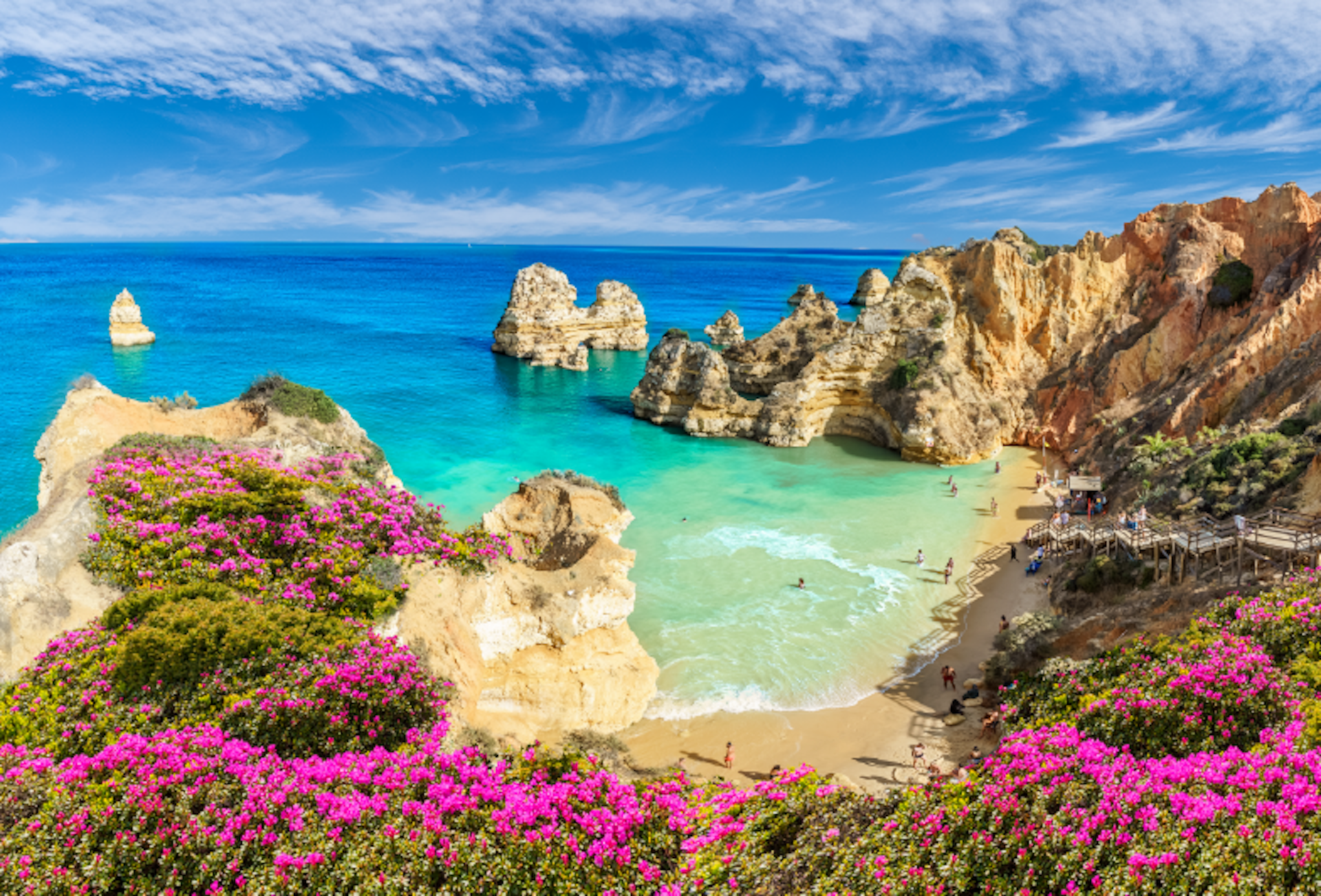 blue ocean and cliffs in Albufeira Portugal