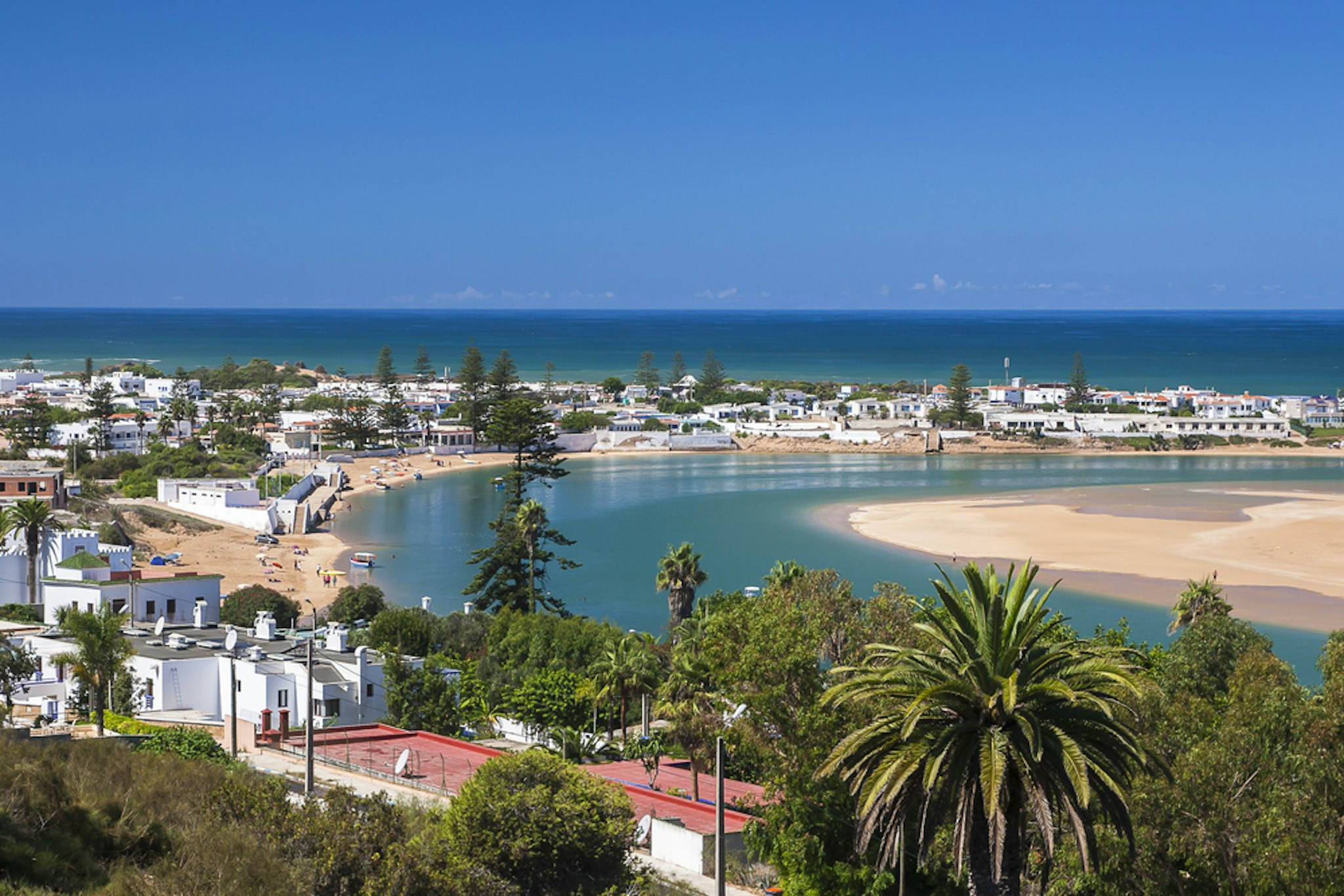 A spectacular view of Oualidia in Morocco with blue skies in the background