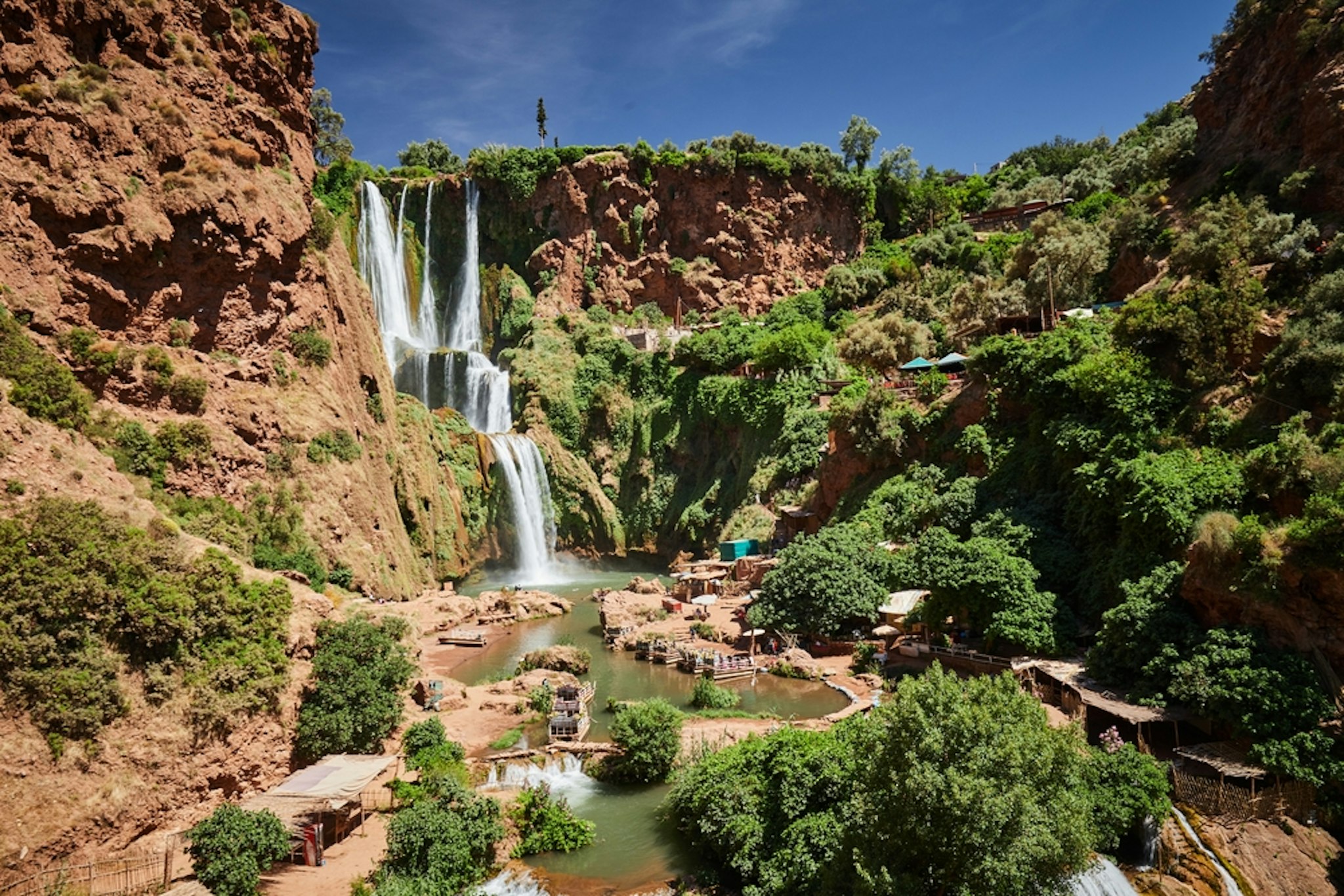 A picturesque panorama of Ouzoud waterfalls in Morocco