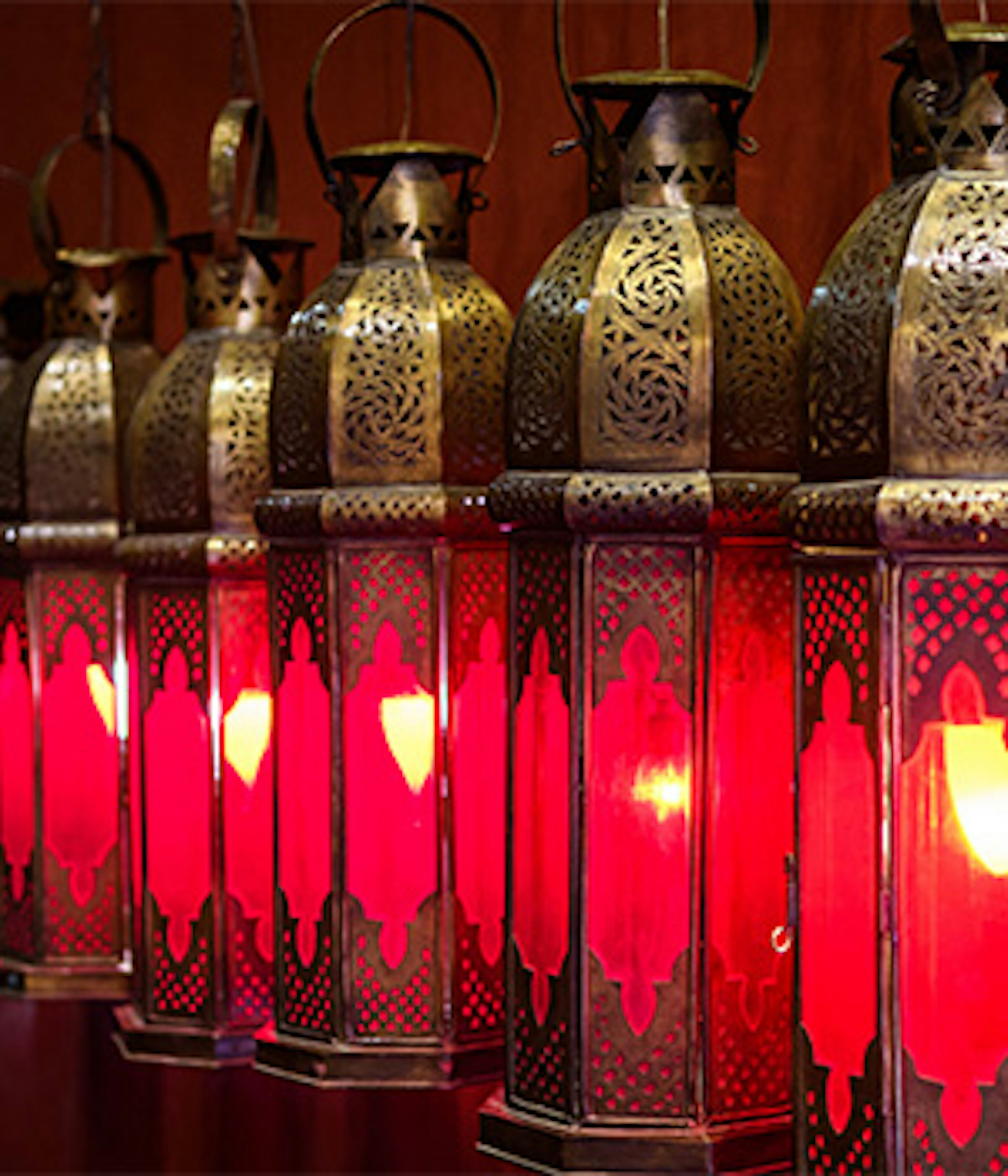 Lit red candles in Marrakech in Morocco
