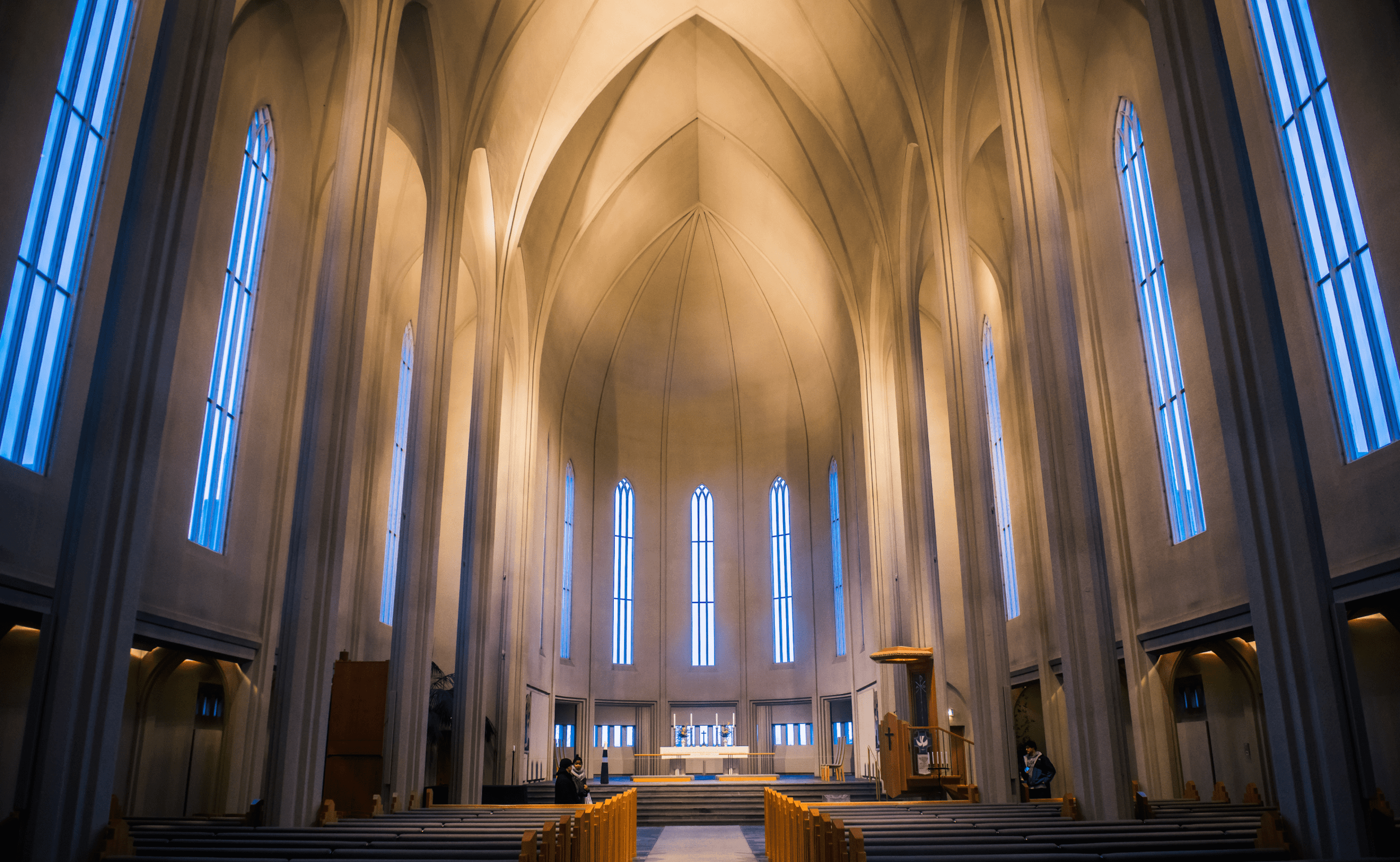 A view of the altar inside Hallgrímskirkja church in Reykjavik, Iceland