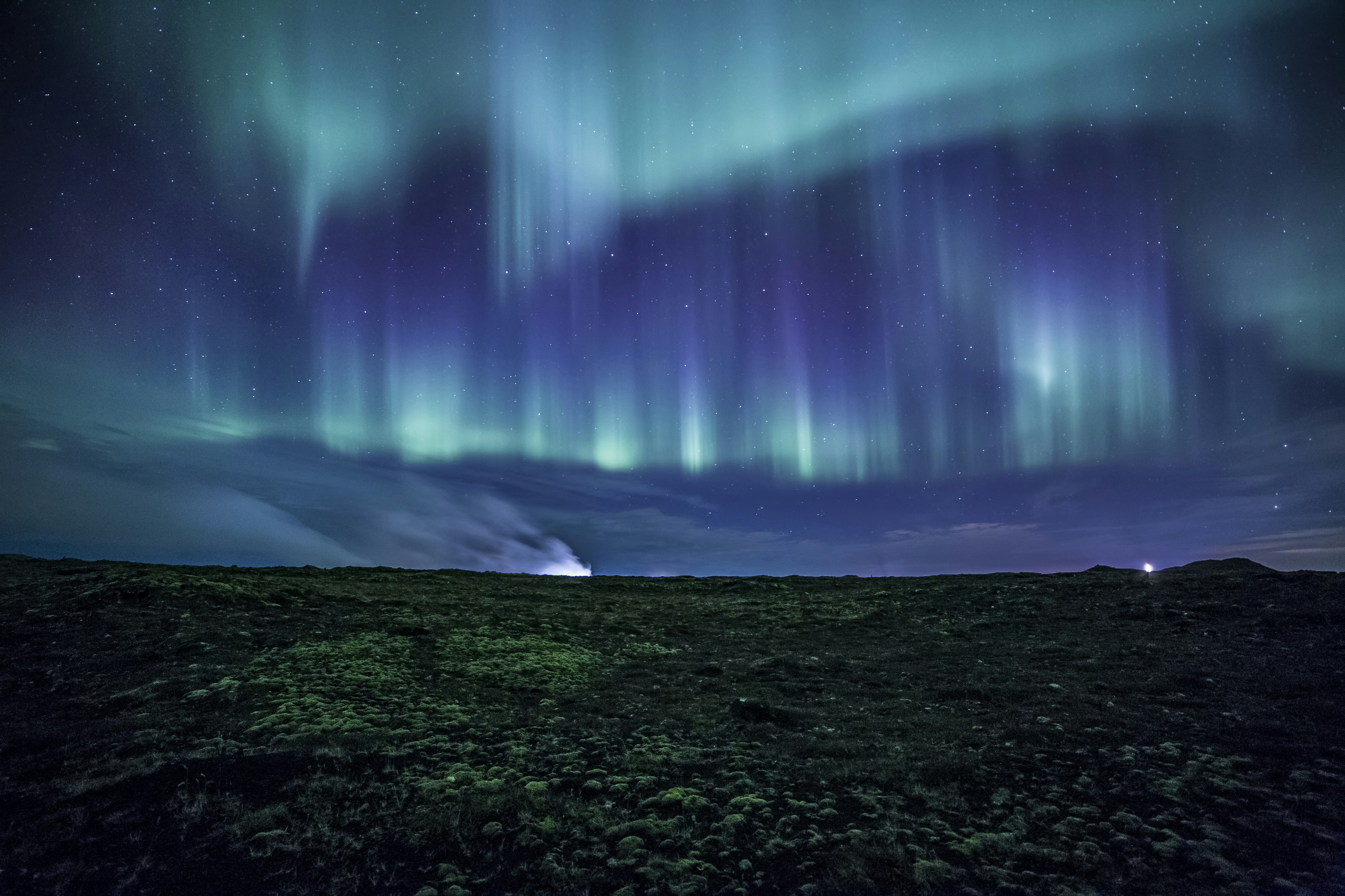 Northern lights dancing in the dark in Iceland