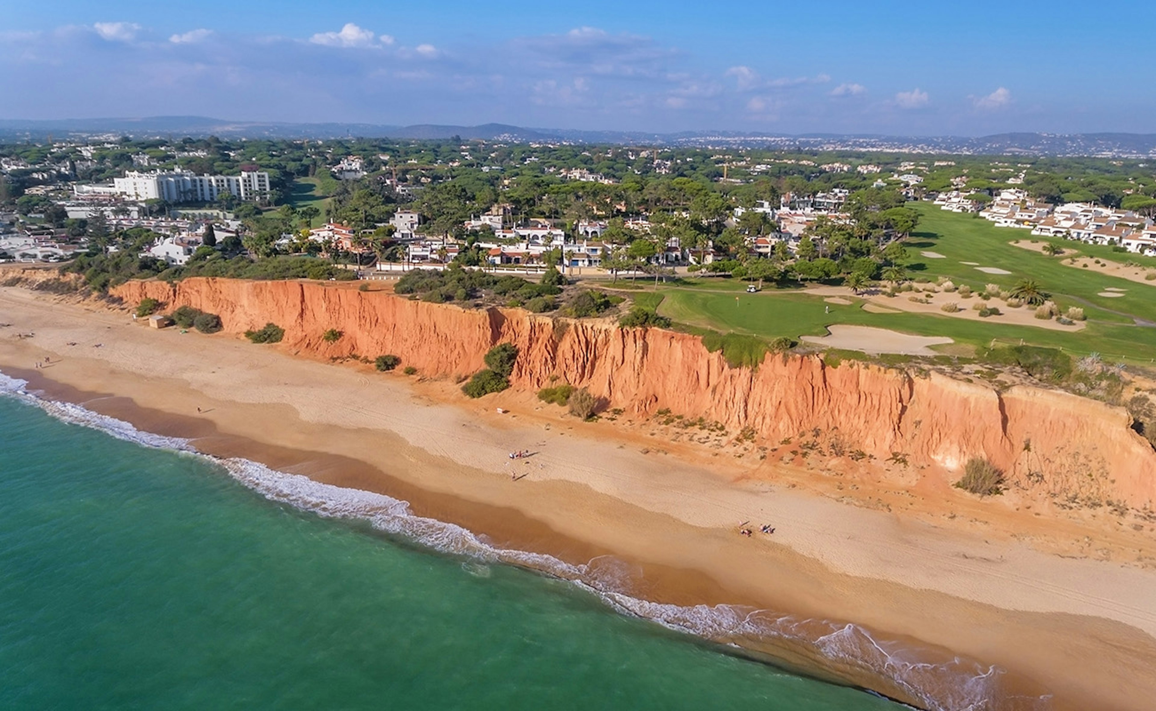 Golf course with the beach and sea in foreground in Vilamoura in Portugal