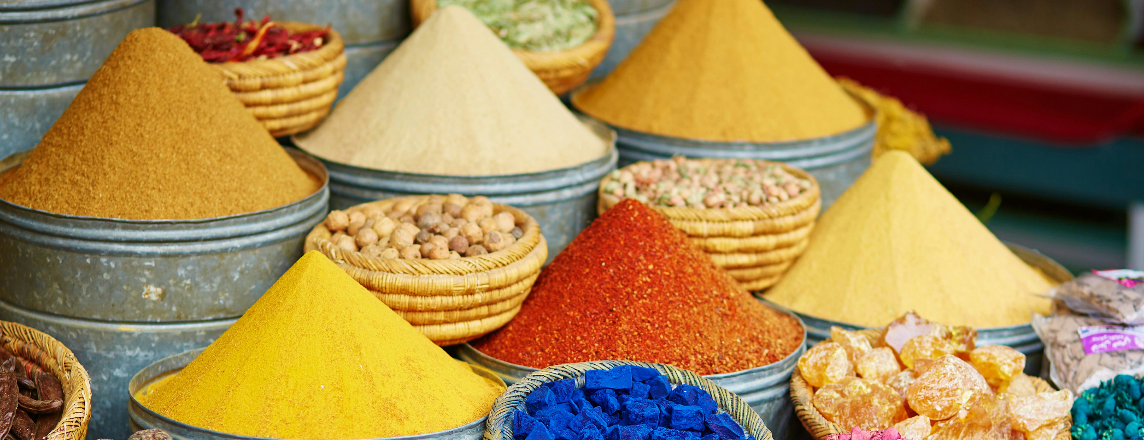 Colorful spices at a market in Marrakech