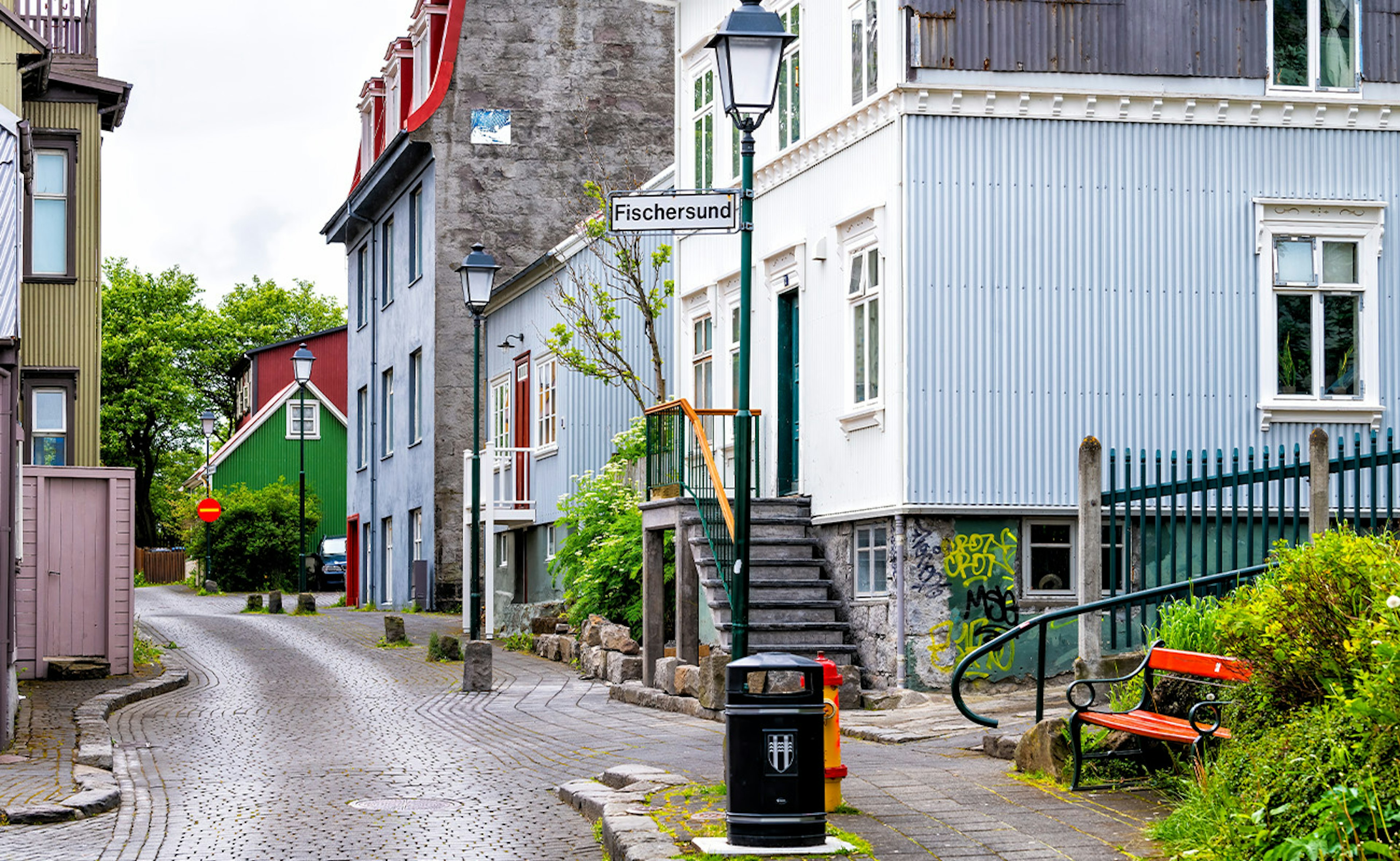 The colorful, cobblestone streets of downtown Reykjavik