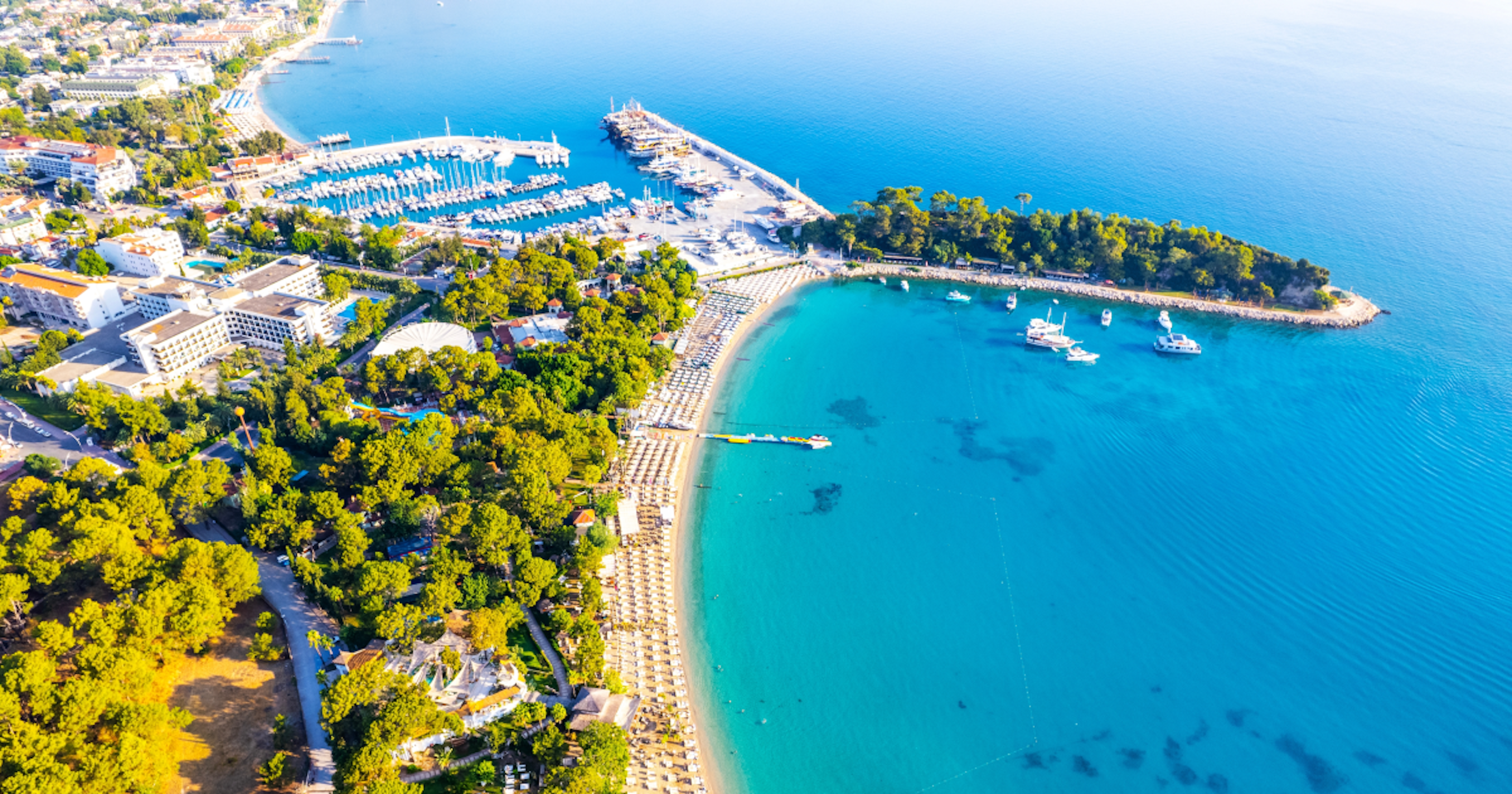 A beach and blue ocean, Antalya Turkey