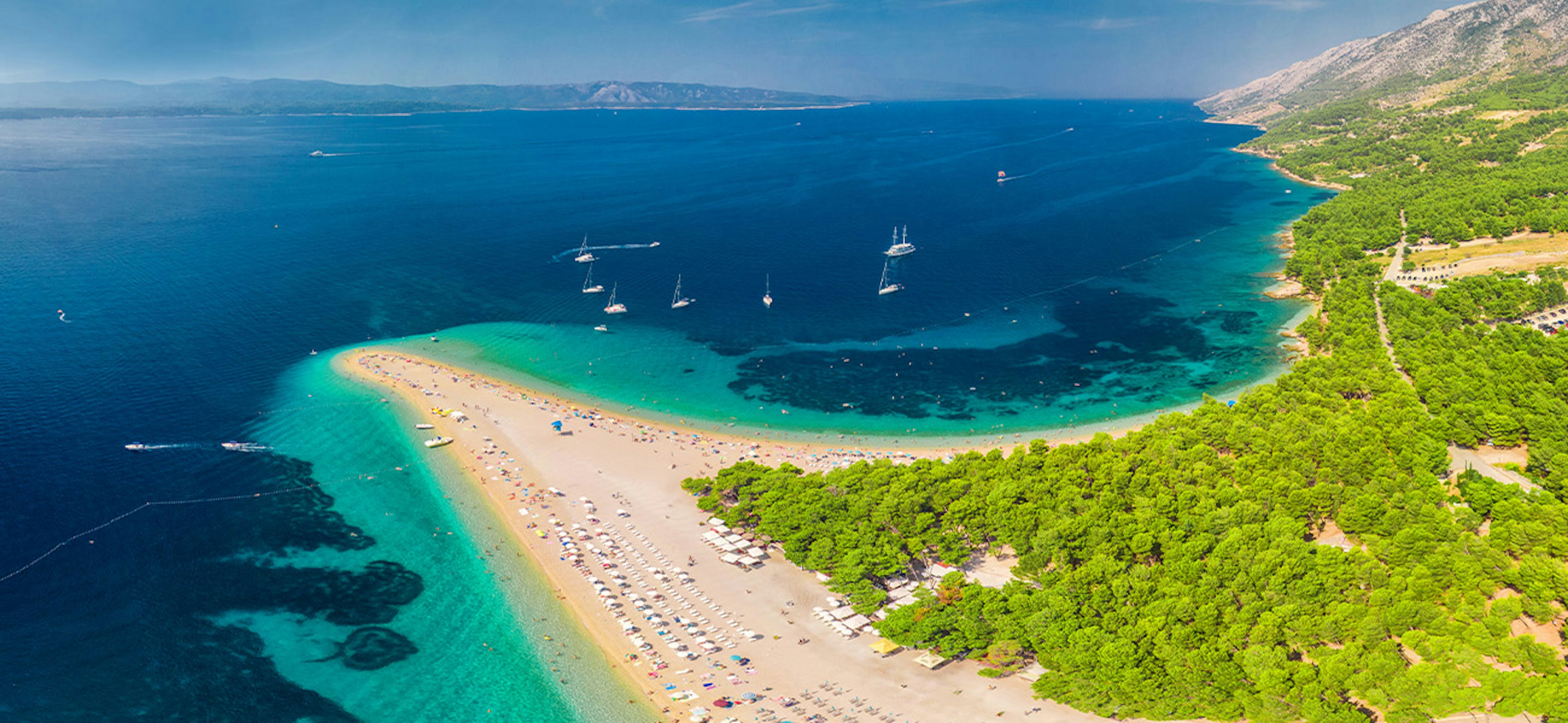Aerial view of the famous Zlatni Rat beach in Bol, on the island Brac off the coast of Croatia