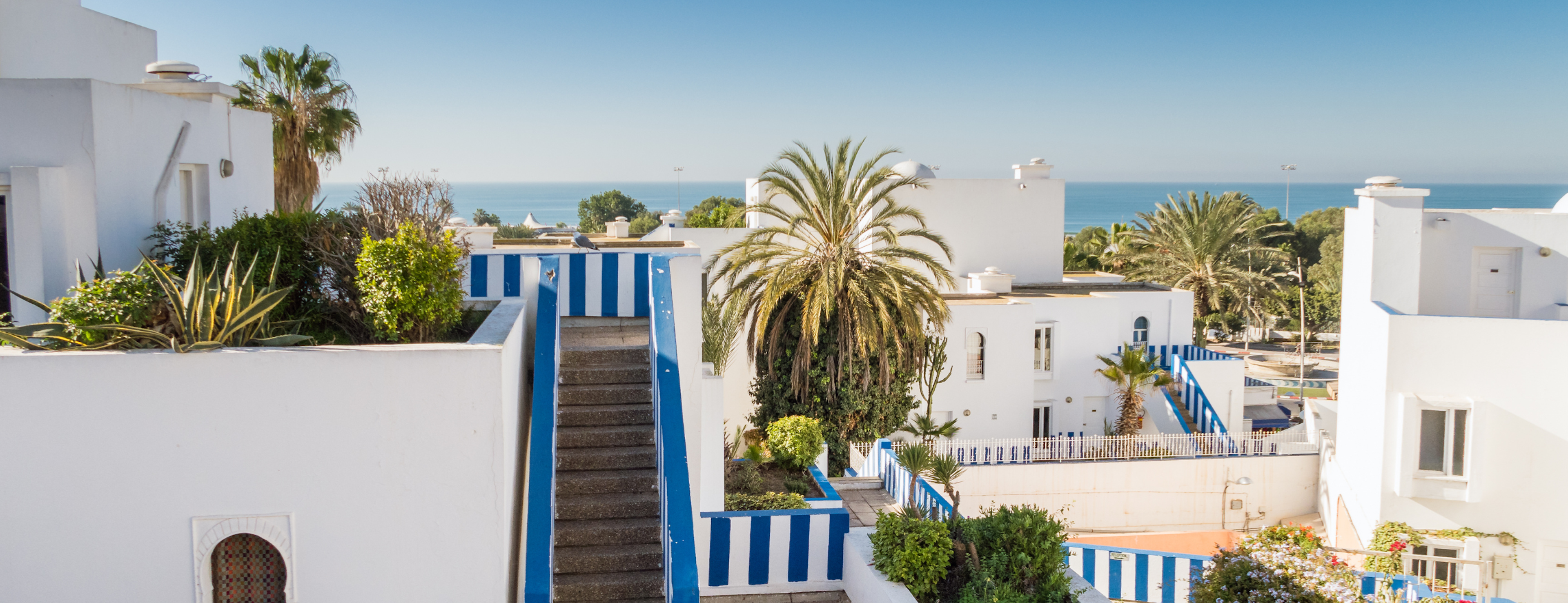 Hvit hús við strandlengju í Agadir Marokkó