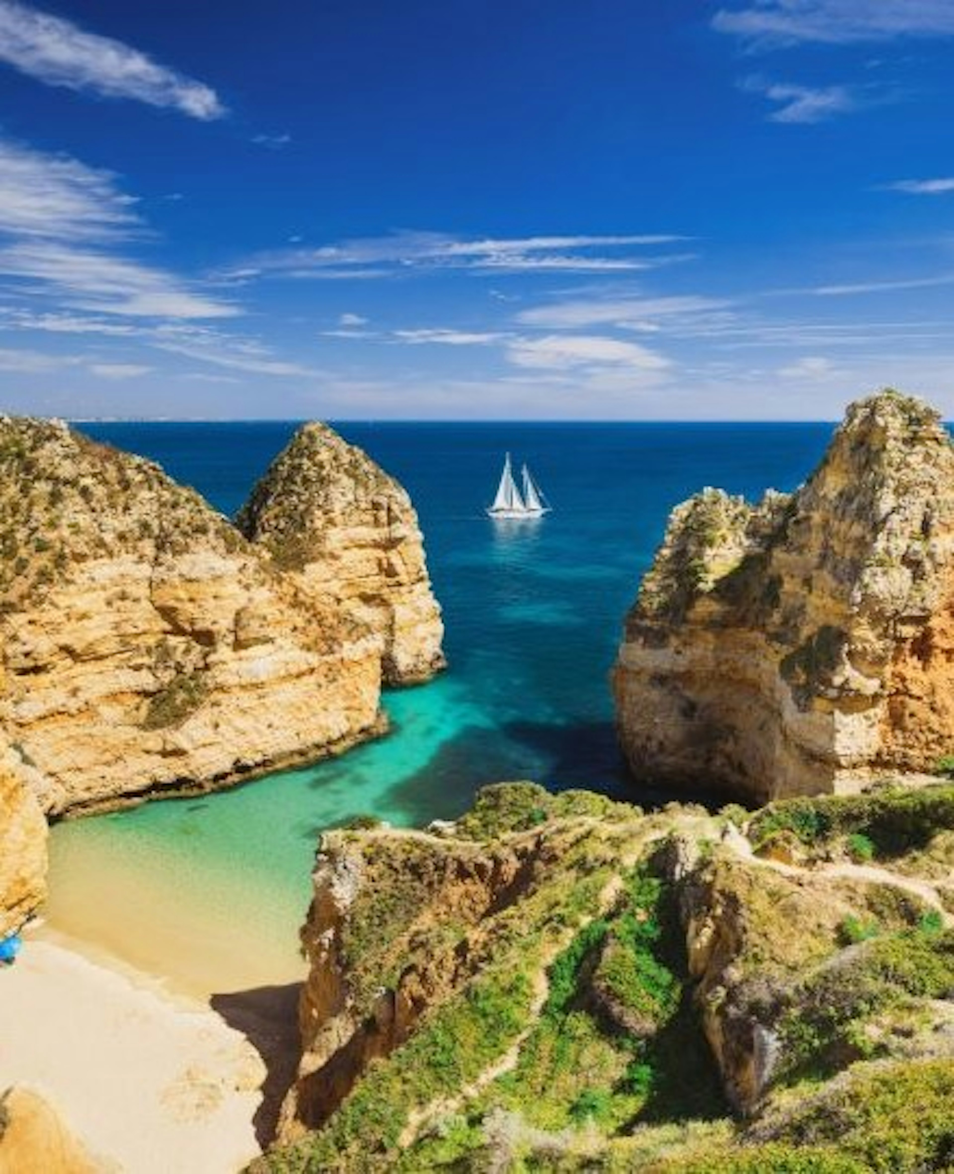 Albufeira klettaströnd í Faro Portugal