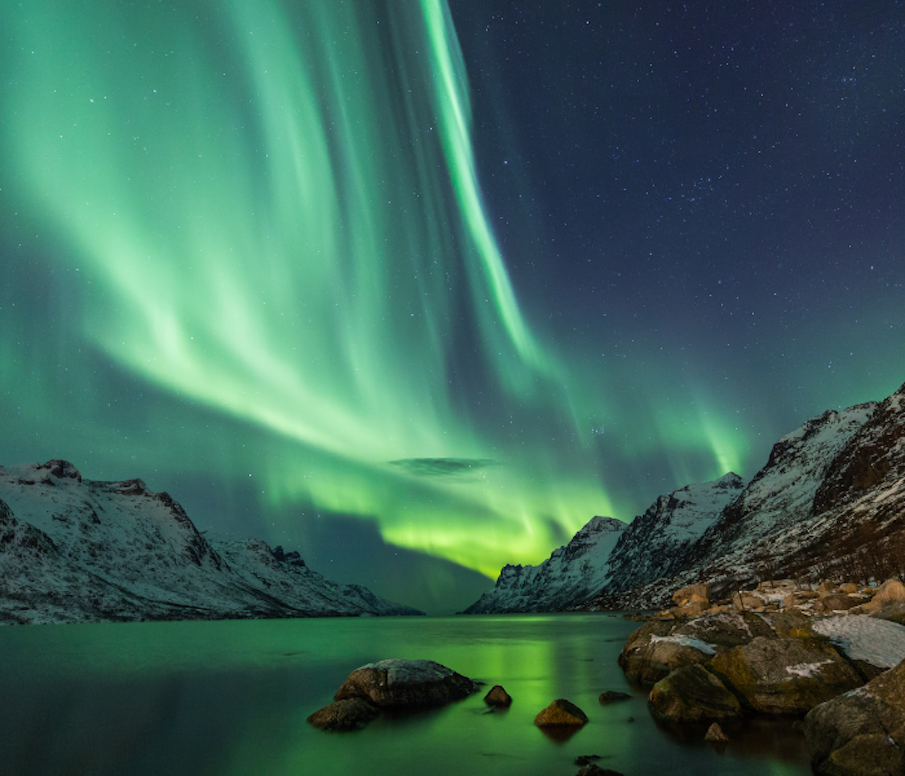 wild landscape and northern lights in Iceland