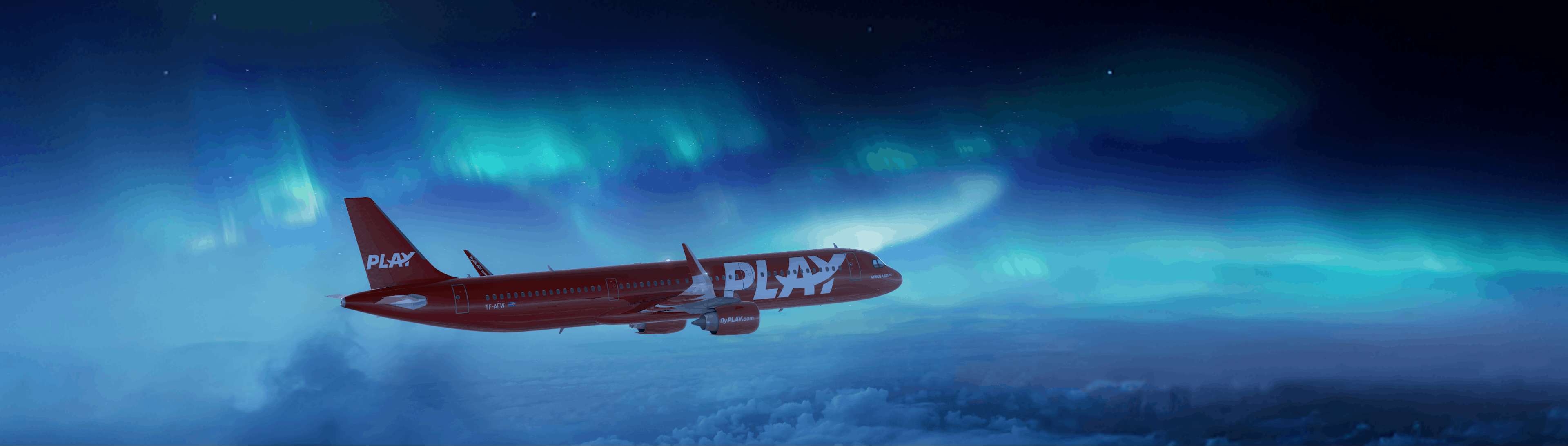 Play airplane mid air with northern lights surrounding it