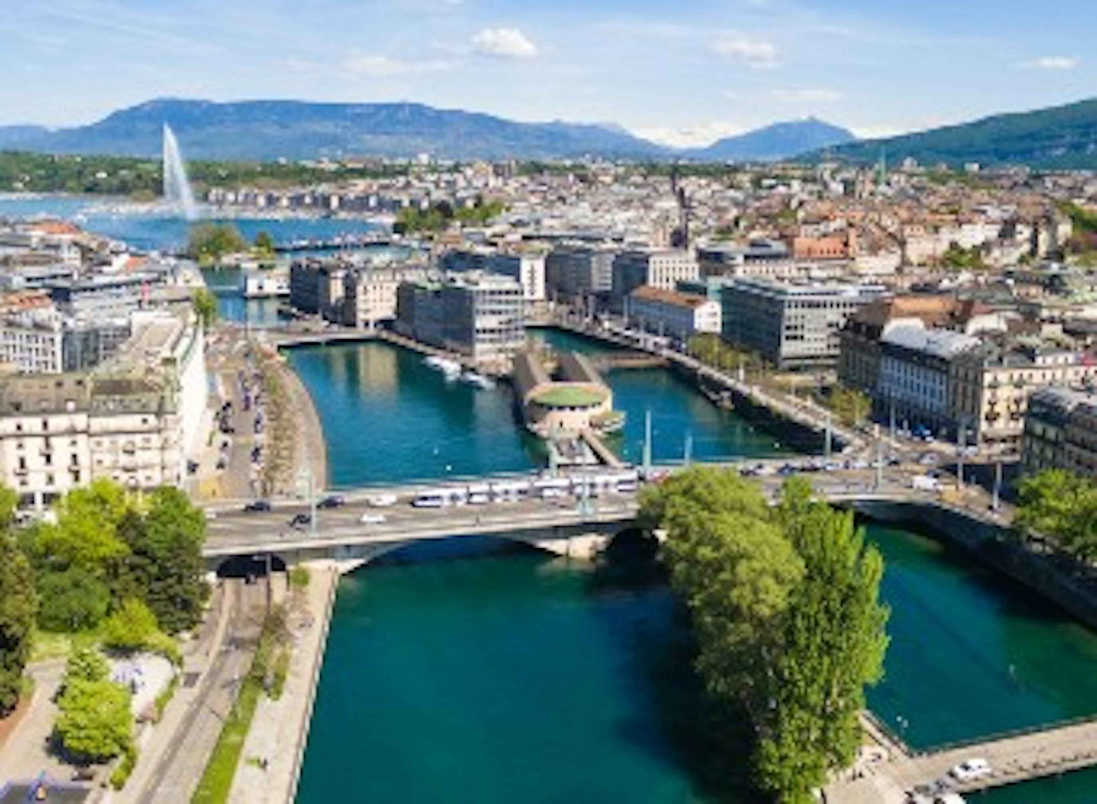 Aerial view of Leman lake - Geneva city in Switzerland