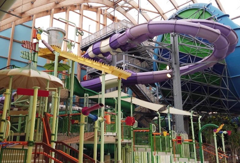 Enormous waterslides and lazy river at The Kartrite Resort & Indoor Waterpark