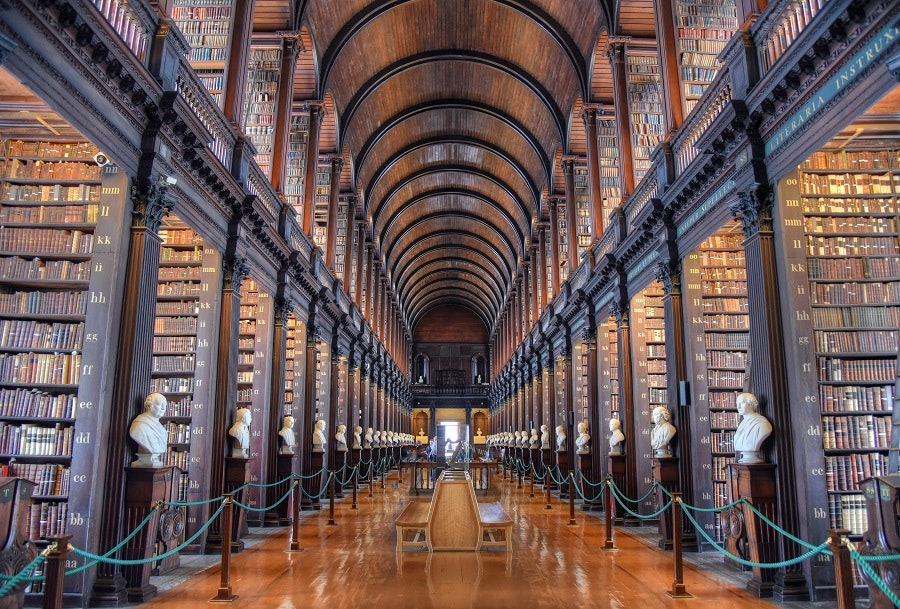 The beautiful library of Trinity College in Dublin, Ireland