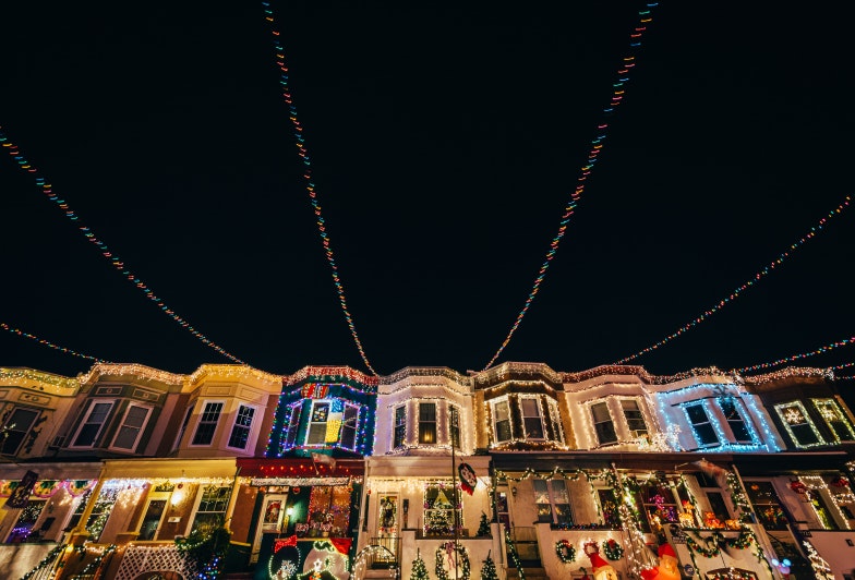  Christmas lights at night, in Hampden, Baltimore, Maryland
