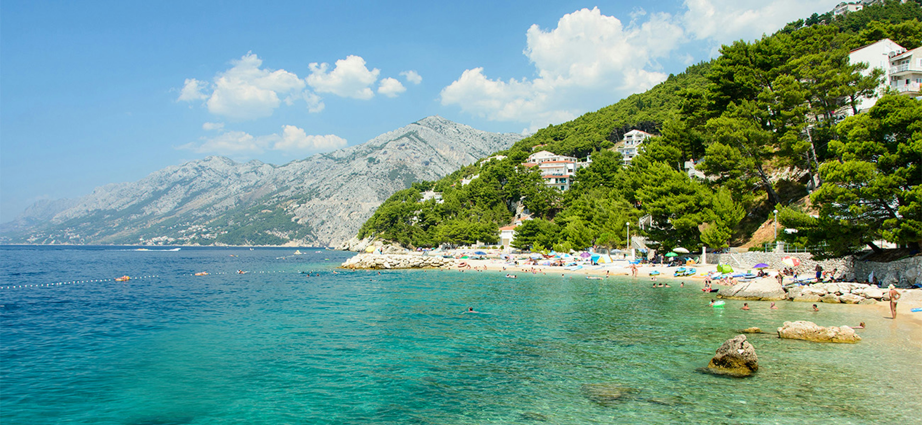Beautiful beach in Brela near the mountain (Makarska Riviera, Dalmatia, Croatia)