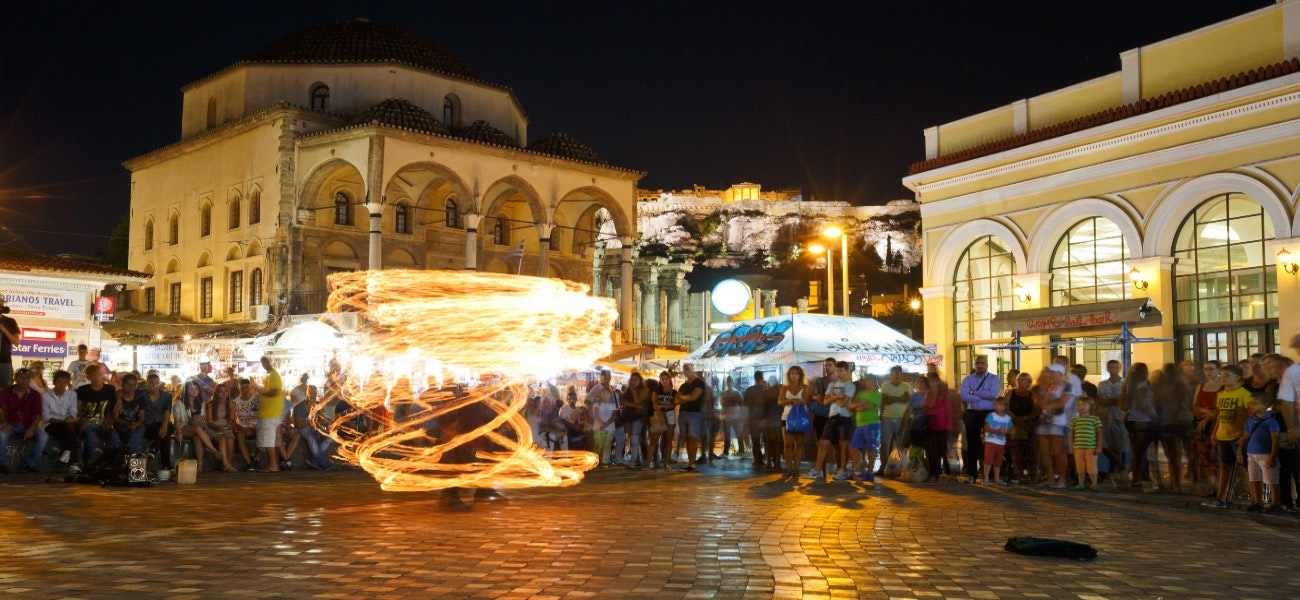 night fireshow at the square in Athens