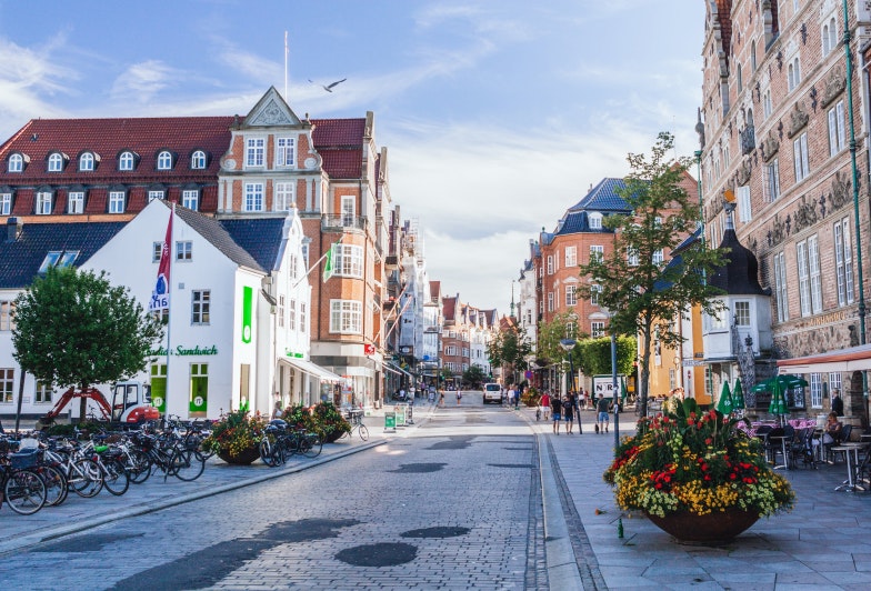  Colorful scene at the Aalborg old town center near Jens Bangs Stonehouse