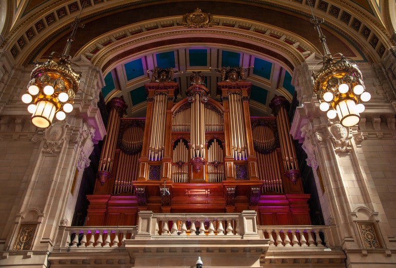 The view of the Pipe Organ built by Lewis and Co in 1901 in Kelvingrove Art Gallery and Museum in Glasgow, Scotland