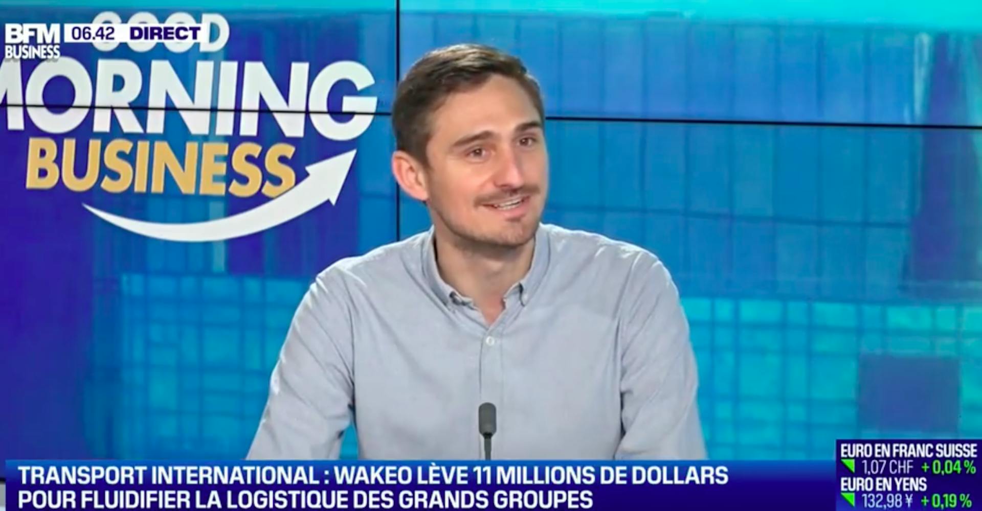 Julien Cote cofondateur de Wakeo sur le plateau de BFM business