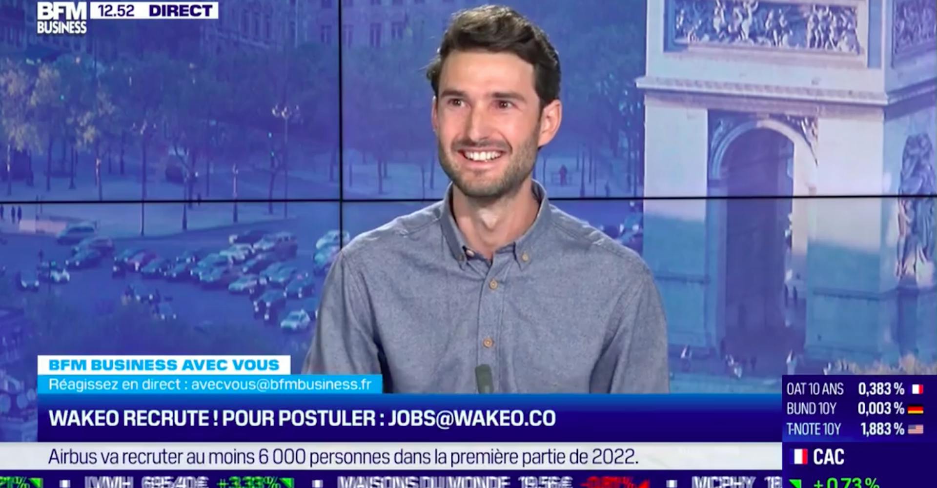 Loïc Marzin, cofondateur de Wakeo est intervenu dans l'émission BFMBusiness pour présenter à Lorraine Goumot les postes qu'ils recherchent dans leurs entreprises.