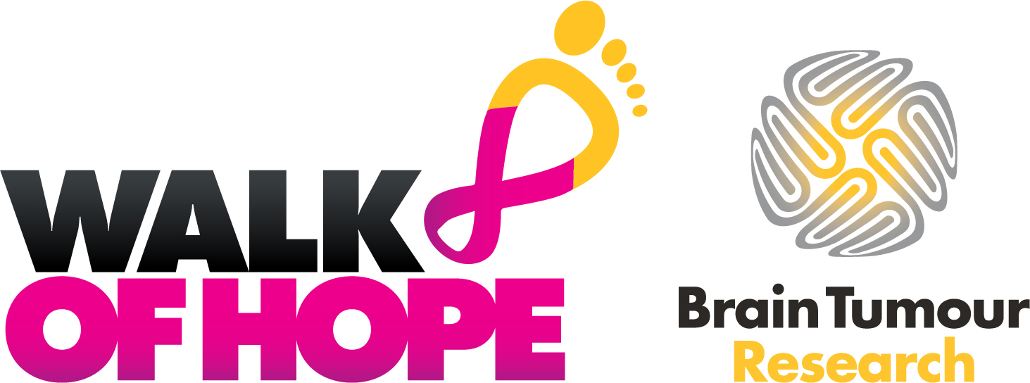 Logos for Brain Tumour Research and Walk of Hope. 