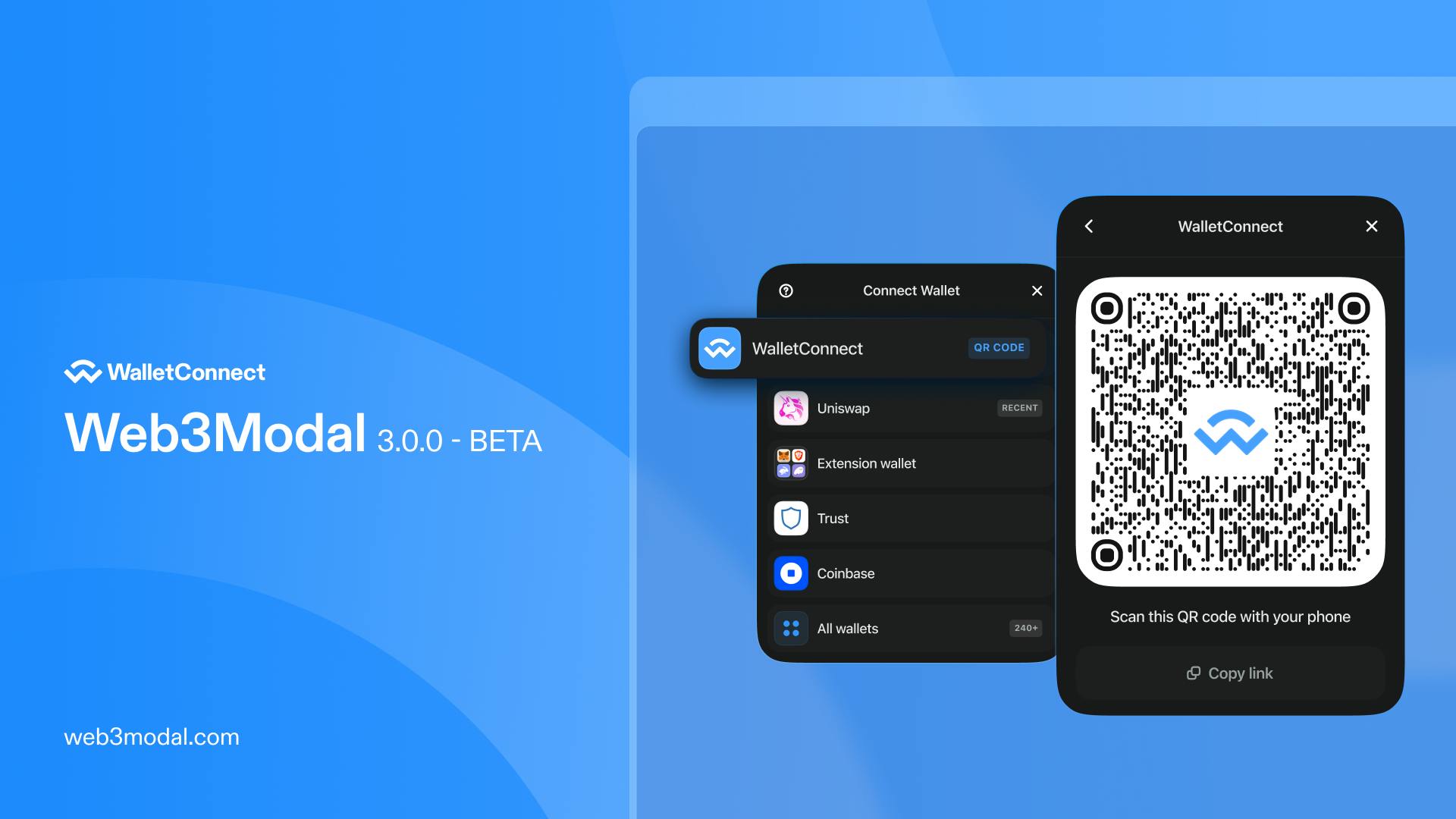 The Web3Modal wallet selection interface and QR code