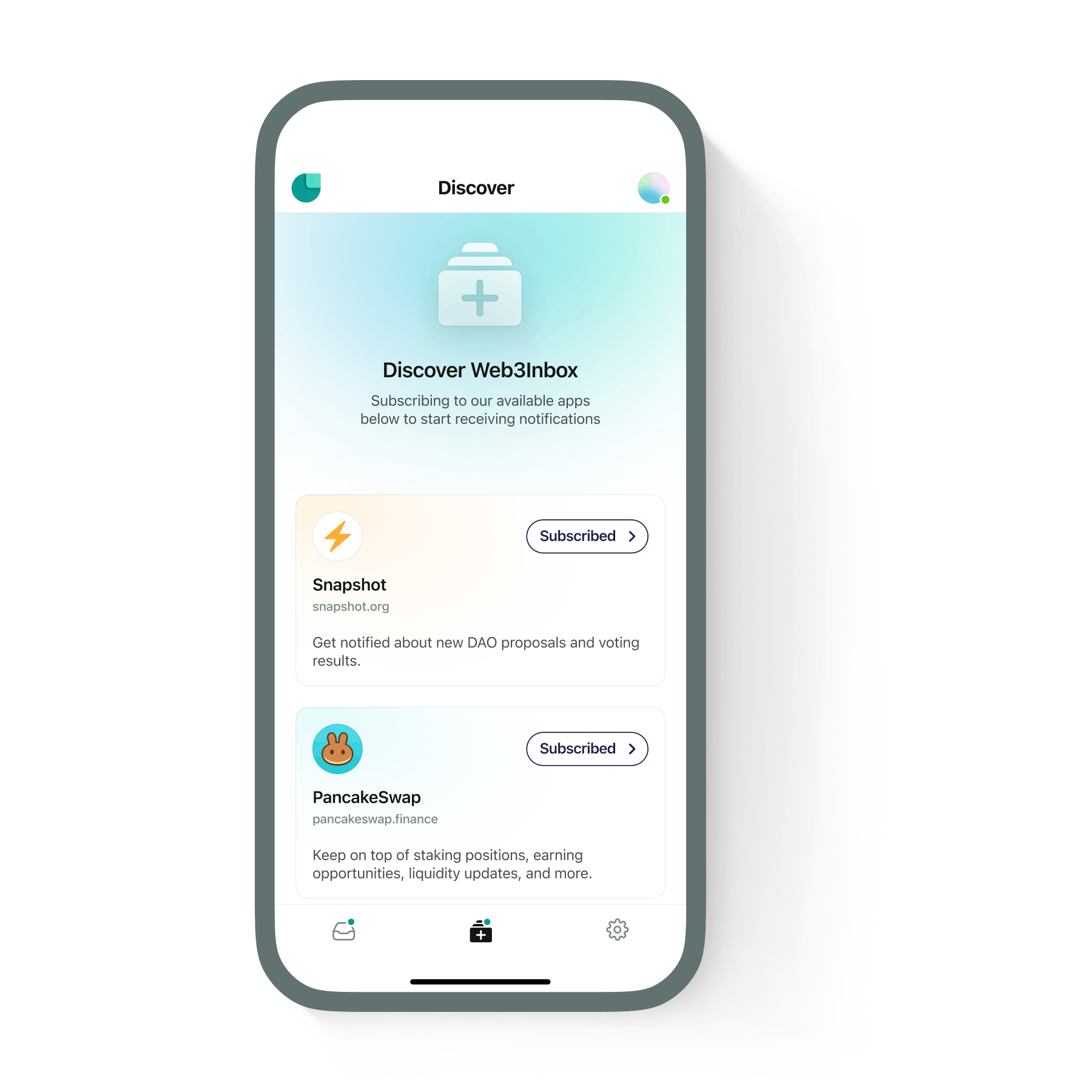 The Web3Inbox interface for smartphone