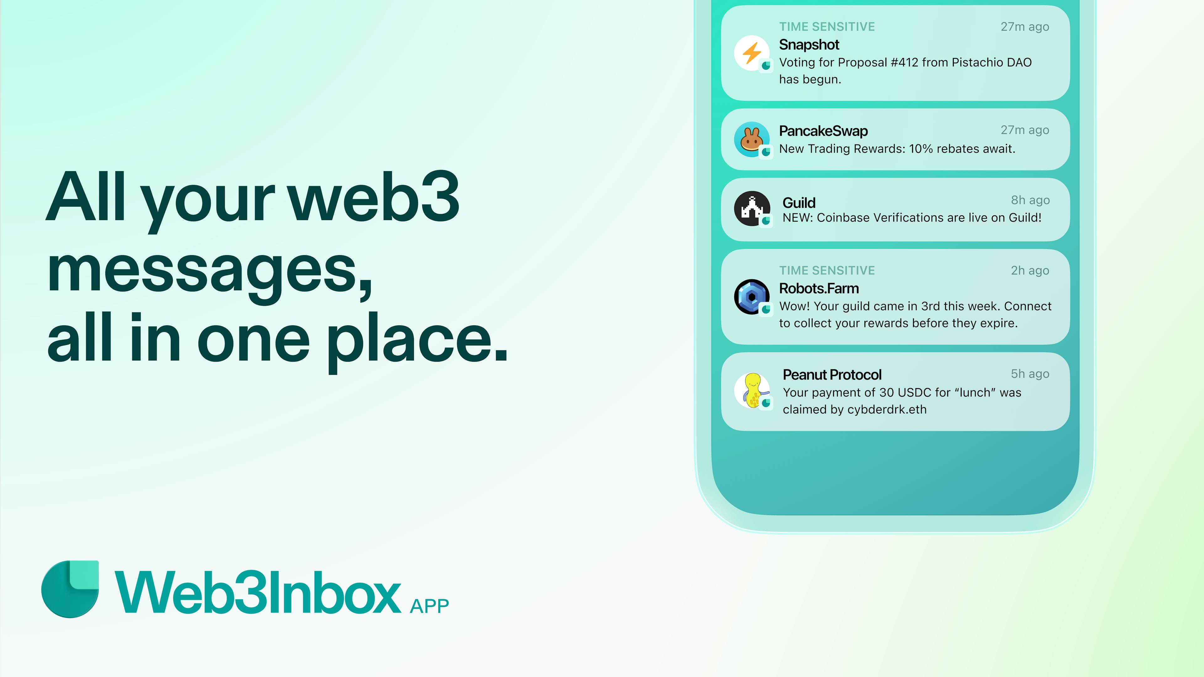 A Web3Inbox promo with push notifications from web3 apps