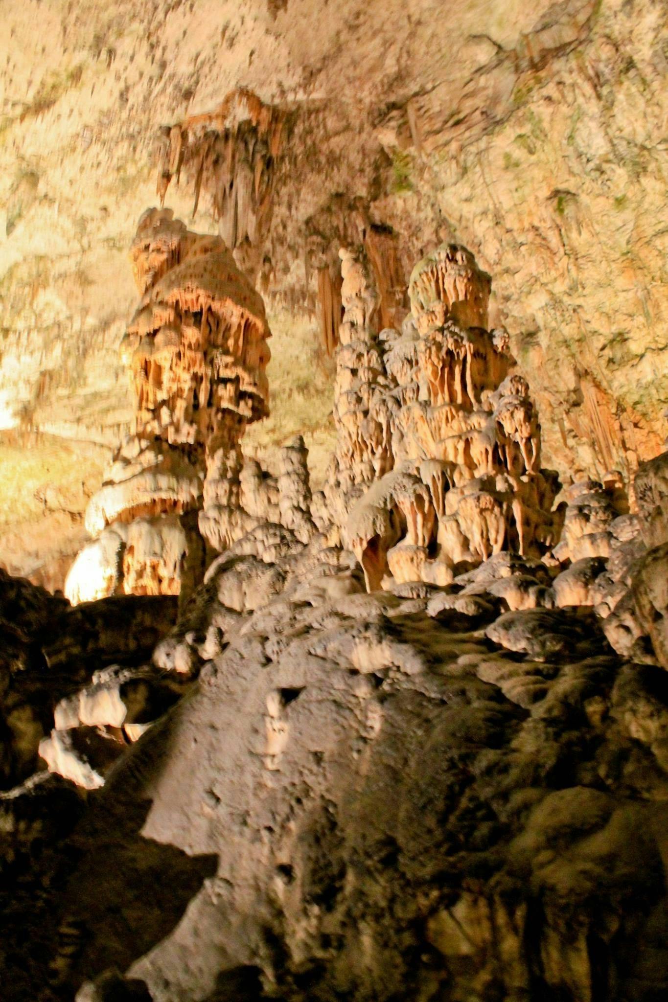 Stalactites on cave ceiling