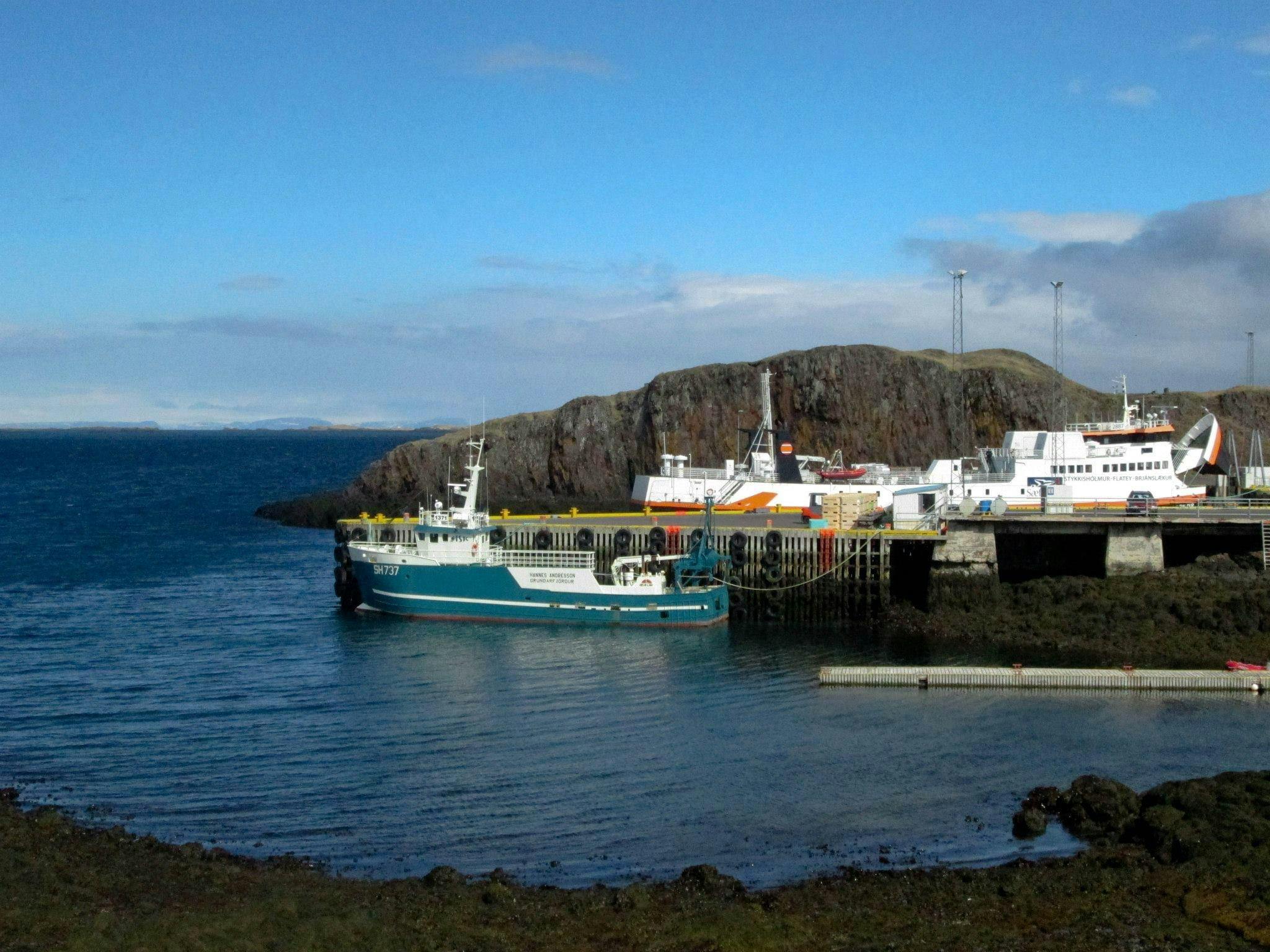 Large commercial boats on a pier