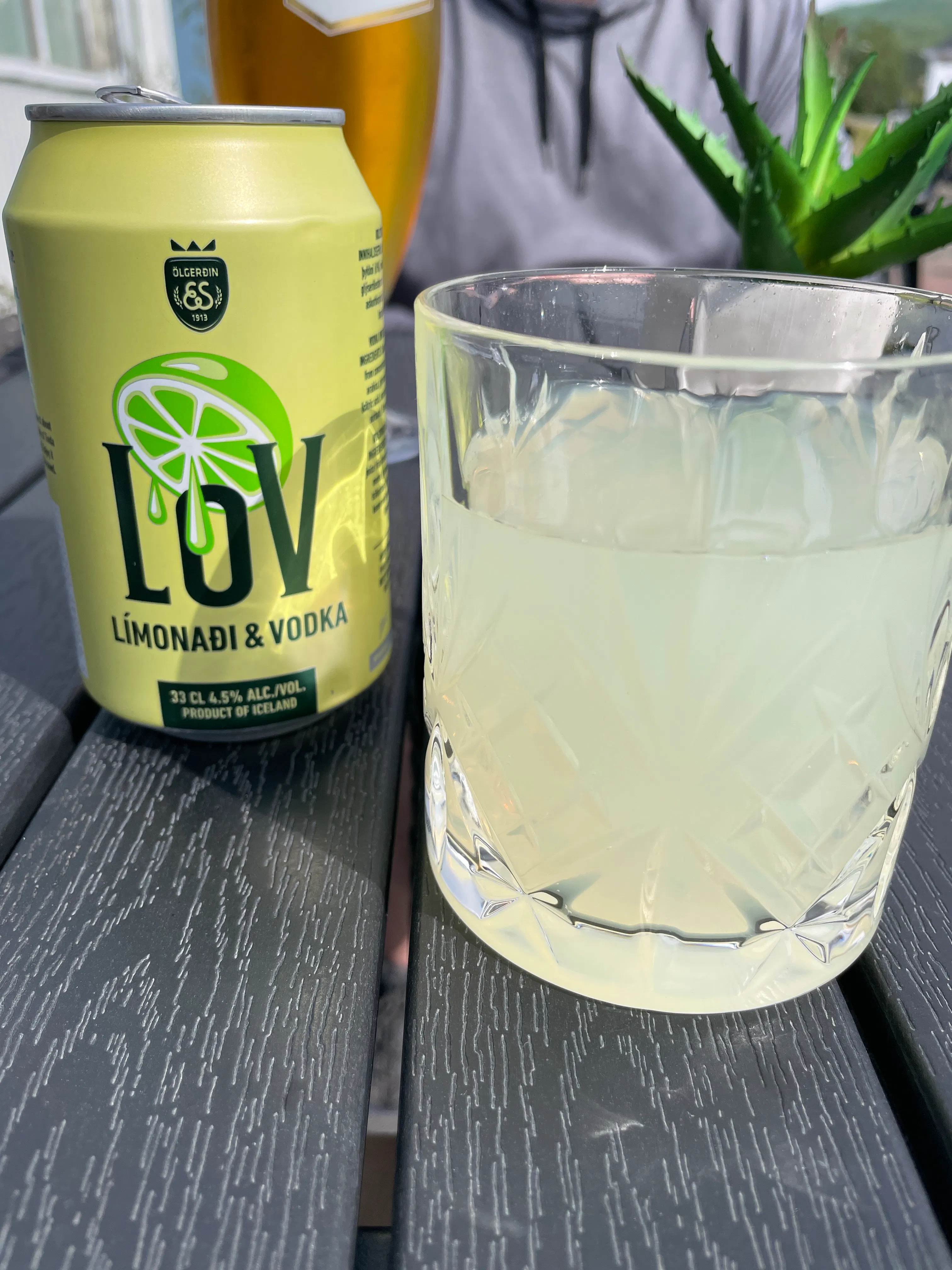 Lemonade cocktail on a patio