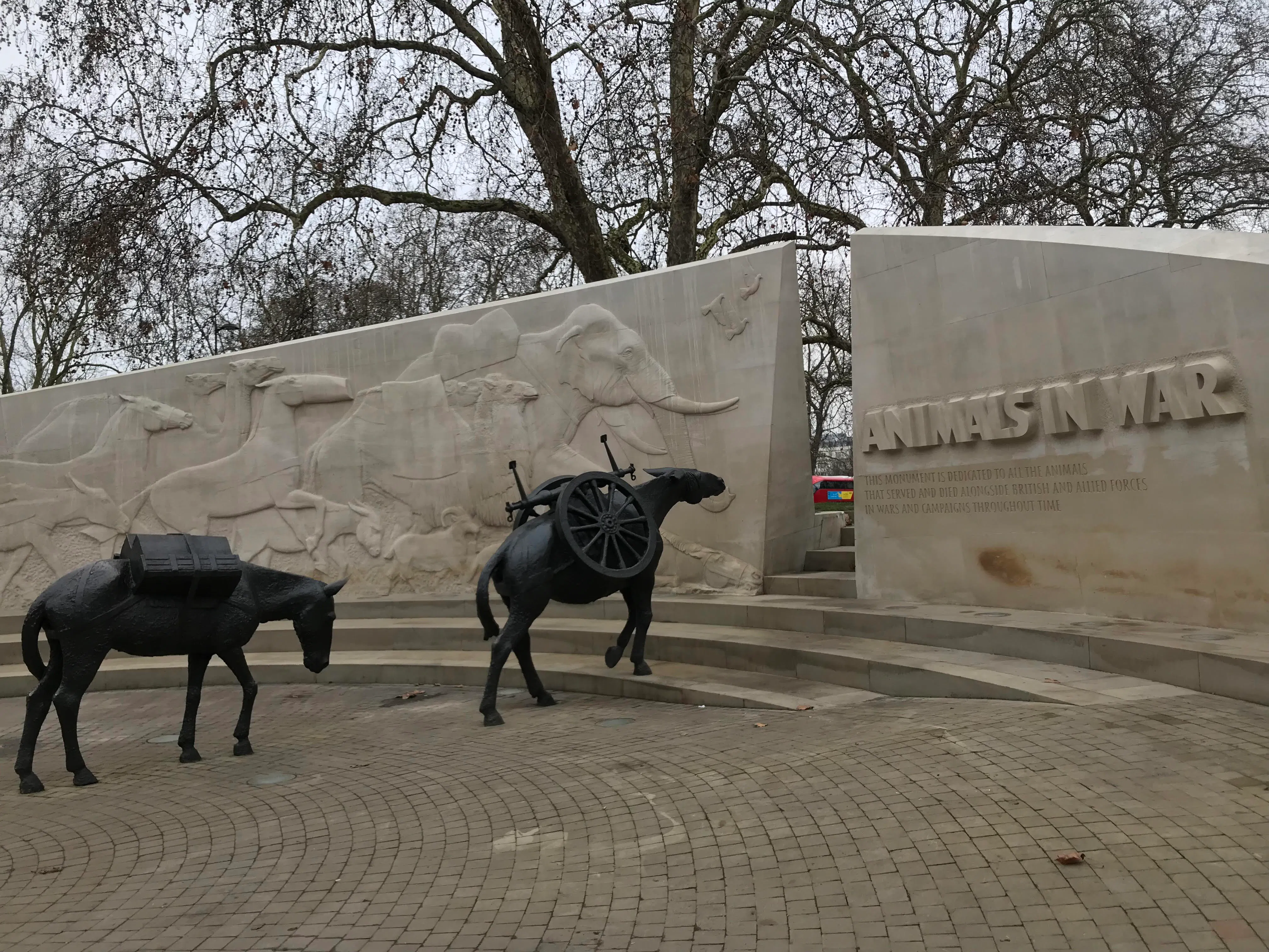 Animals in War Memorial in Hyde Park London England