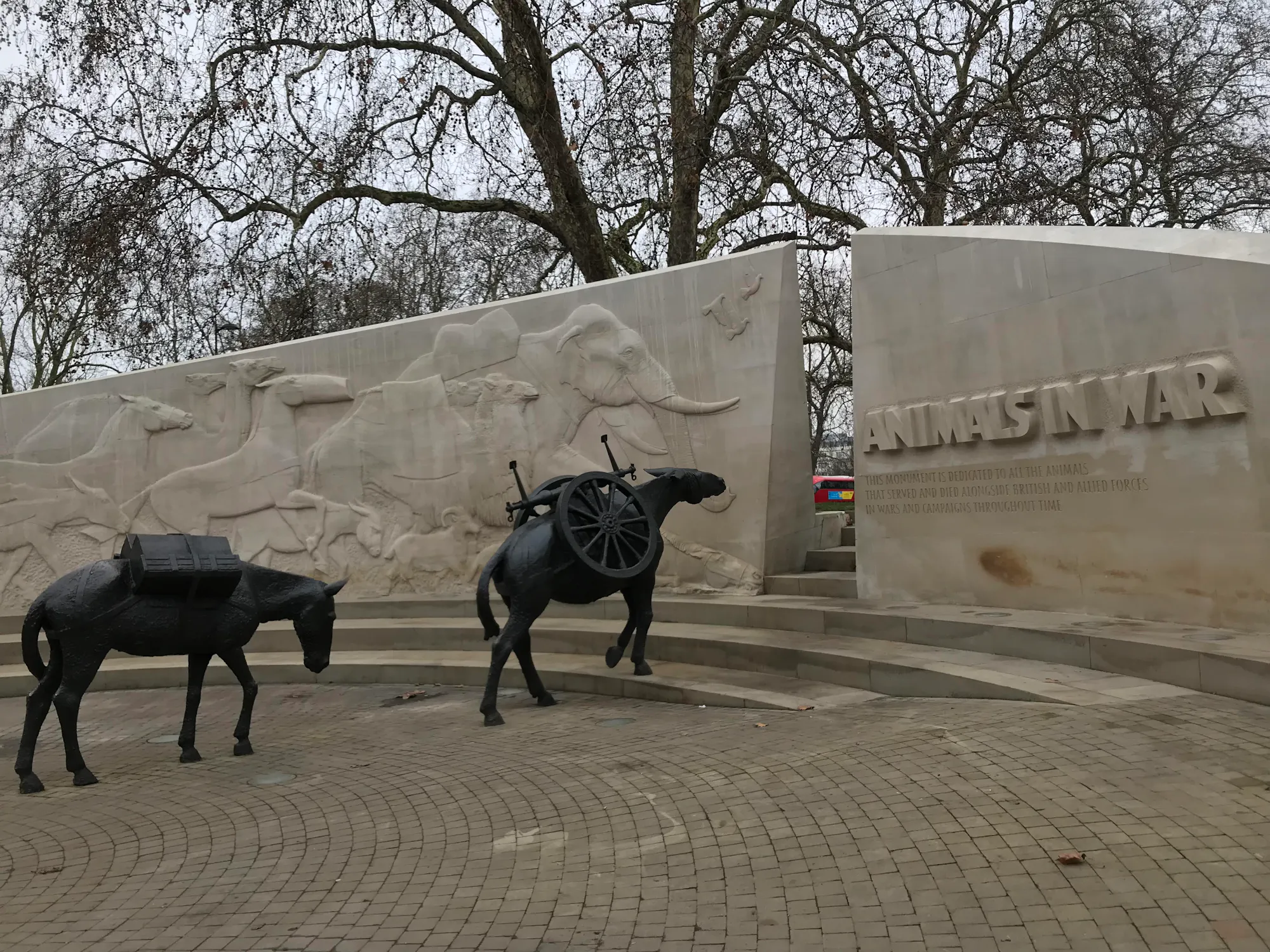 Animals in War Memorial in Hyde Park London England